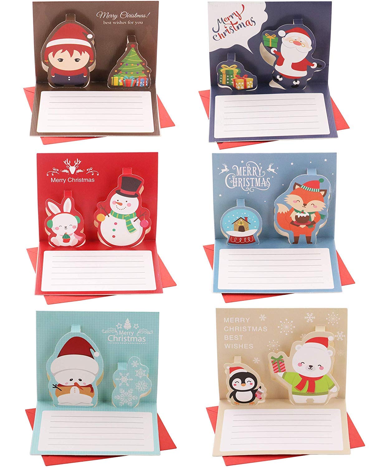 【送料無料】6枚 ポップアップ クリスマスカード 3D 立体 クリスマス カード POP UP クリスマス ギフト カード DIY クリスマスグリーティングカー...