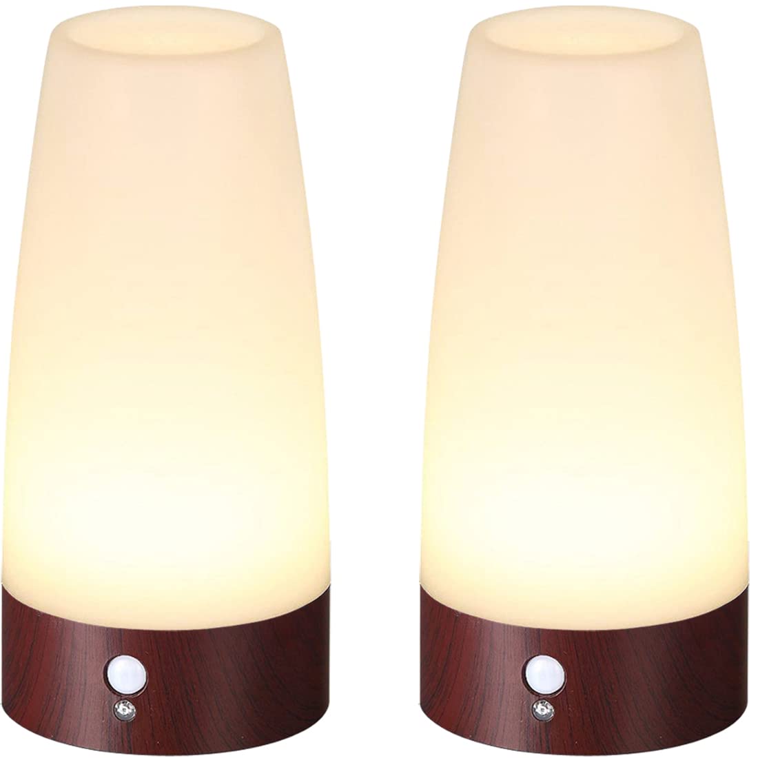 【送料無料】Lifeholder LEDライト 人感＆明暗センサーライト ナイトライト 足元ライト ABS 木目調 室内照明 玄関 階段 廊下 電池式 電球色（円形2個）