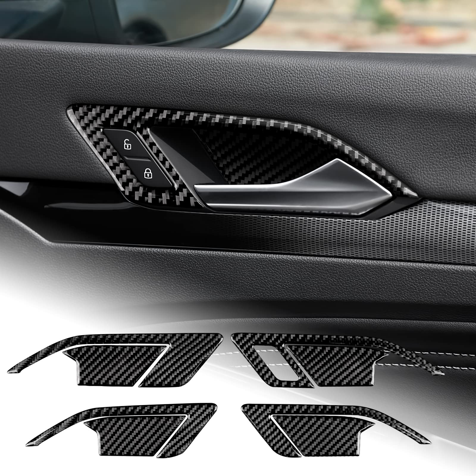 【送料無料】AIRSPEED ゴルフ8 2020 2021 2022 2023専用 アクセサリー リアルカーボンファイバー製 カードアインナーグラブハンドルカバーフレーム おしゃれ 内装パーツ 両面テープ付き Volkswagen Golf 8 ドアノブカバー カスタム ドレスアップ インテリアパネル (シリーズA