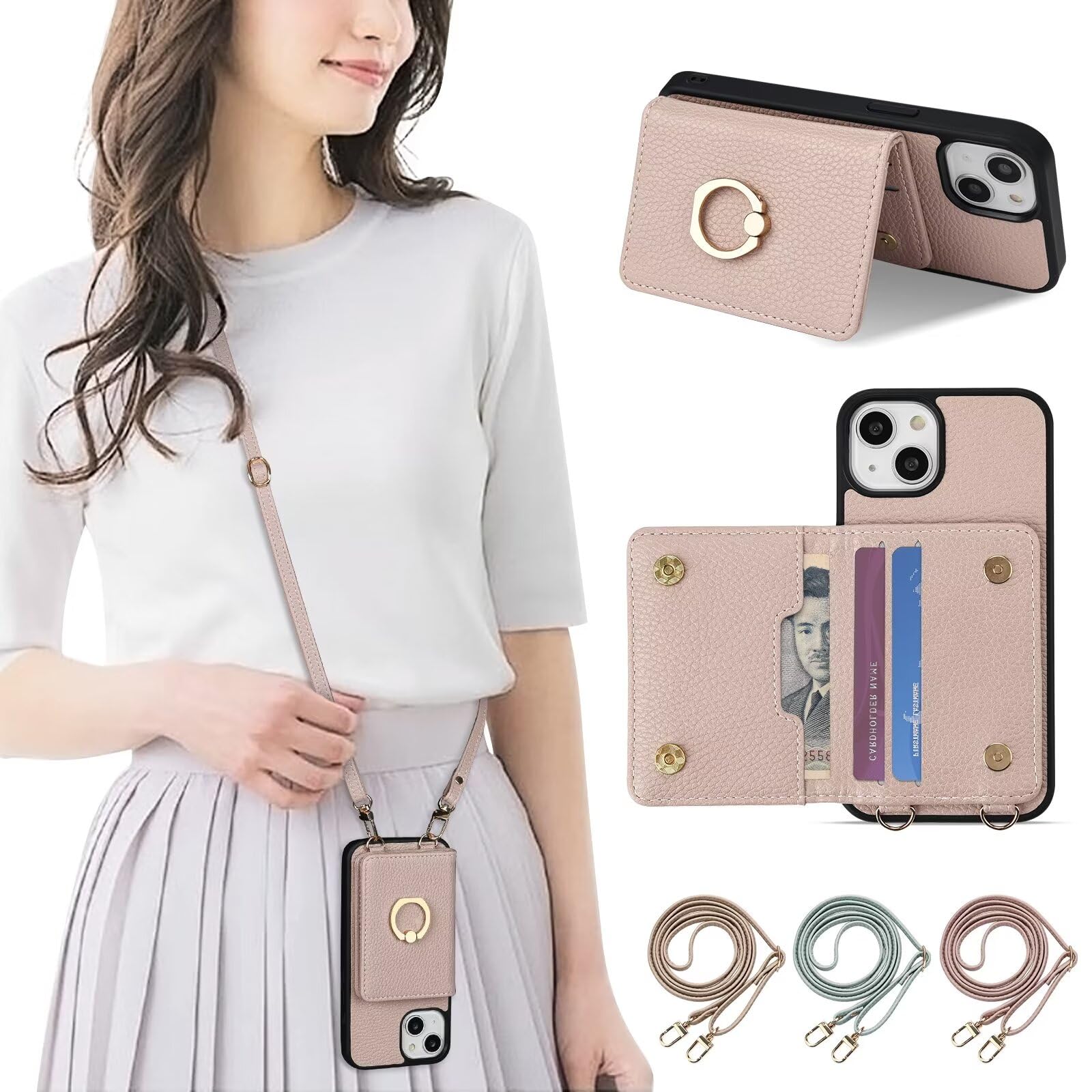 【送料無料】Chillchi iPhone16 ケース 手帳型 ショルダー 首掛け おしゃれ スマホケース iPhone16 ケース ショルダー 首掛け 斜めがけ 肩掛け 首掛け スマホカバー 手帳型ケース ショルダー 収納 リング付き スタンド機能 360度回転 首かけ 女性 軽量 PUレザー 耐衝撃 携帯