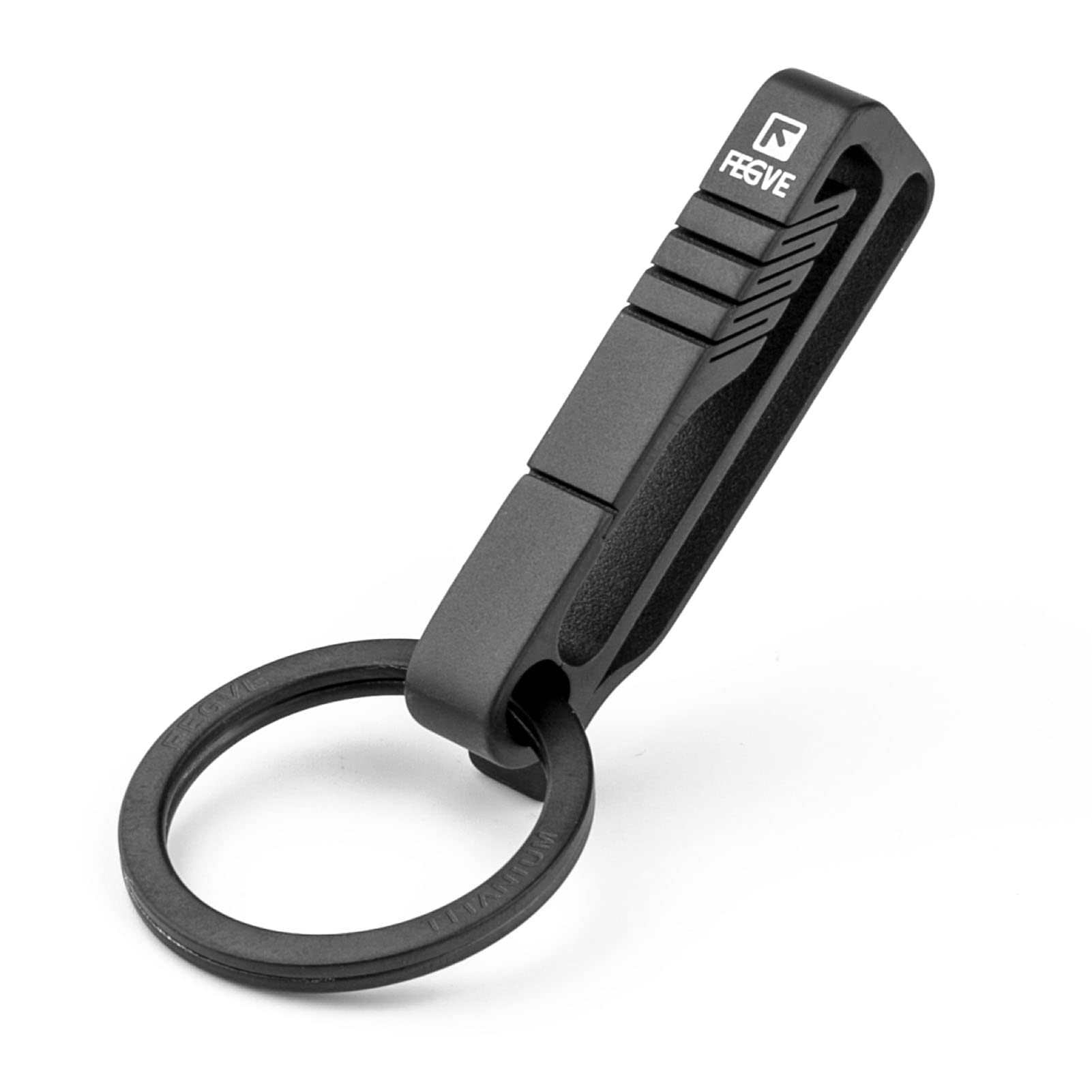 【送料無料】[FEGVE] ベルトキーホルダー チタン カラビナ おしゃれ チタンキークリップ付き(BK1S/ブラック)