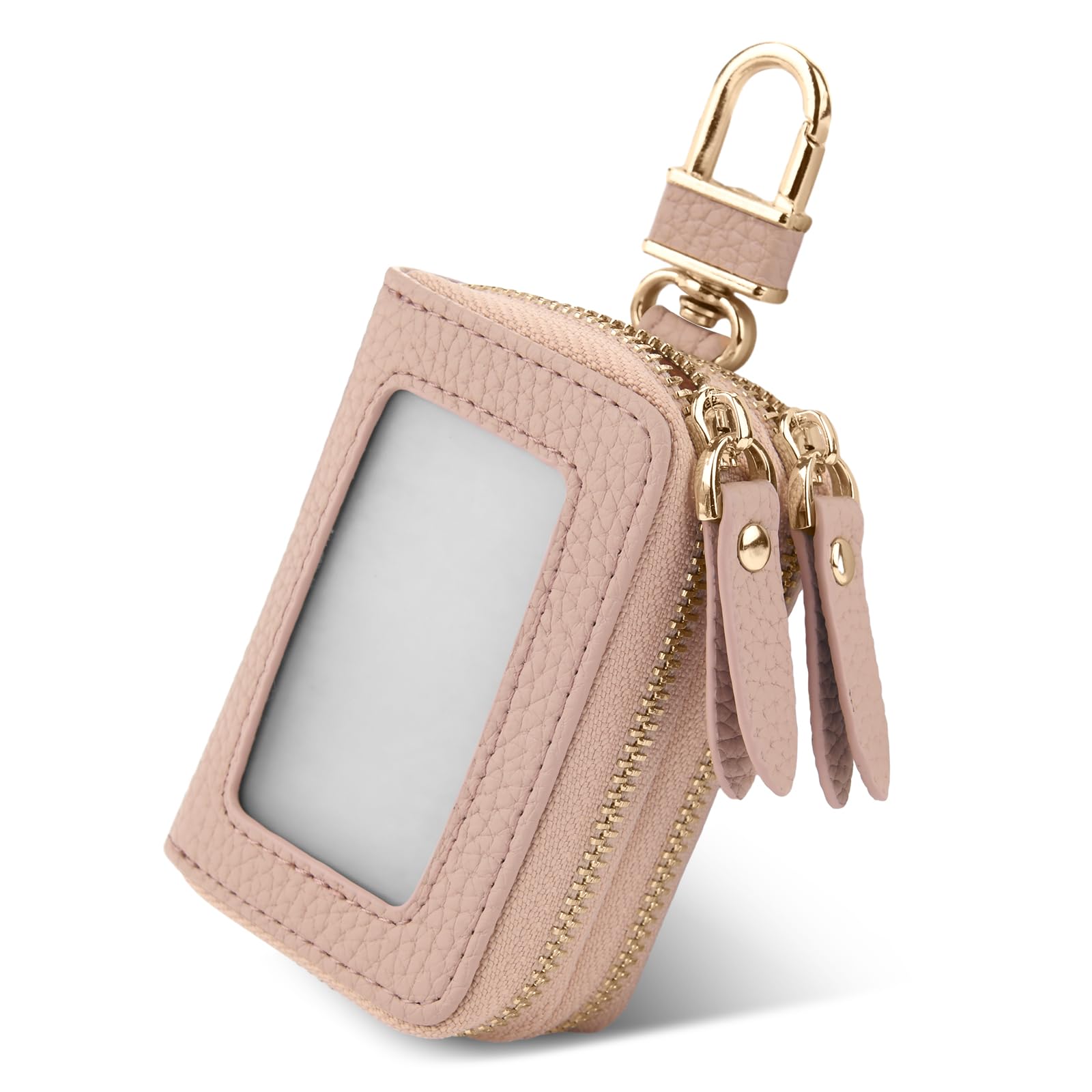 【送料無料】[Chillchi] スマートキーケース 2個収納 レディース メンズ 革 窓付き 車 カバー カラビナ付き クリア窓 ダブル スマートキーケース ファスナー 鍵 ダブルポケット ダブルファスナー