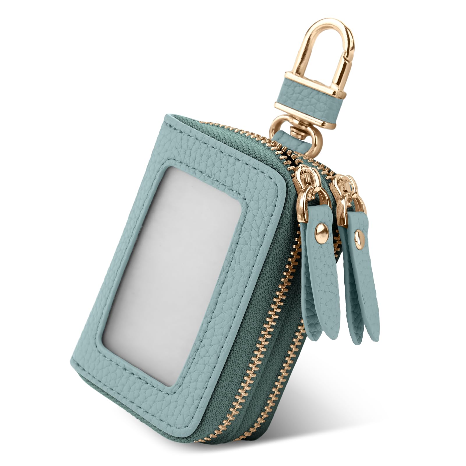 【送料無料】[Chillchi] スマートキーケース 2個収納 レディース メンズ 革 窓付き 車 カバー カラビナ付き クリア窓 ダブル スマートキーケース ファスナー 鍵 ダブルポケット ダブルファスナー