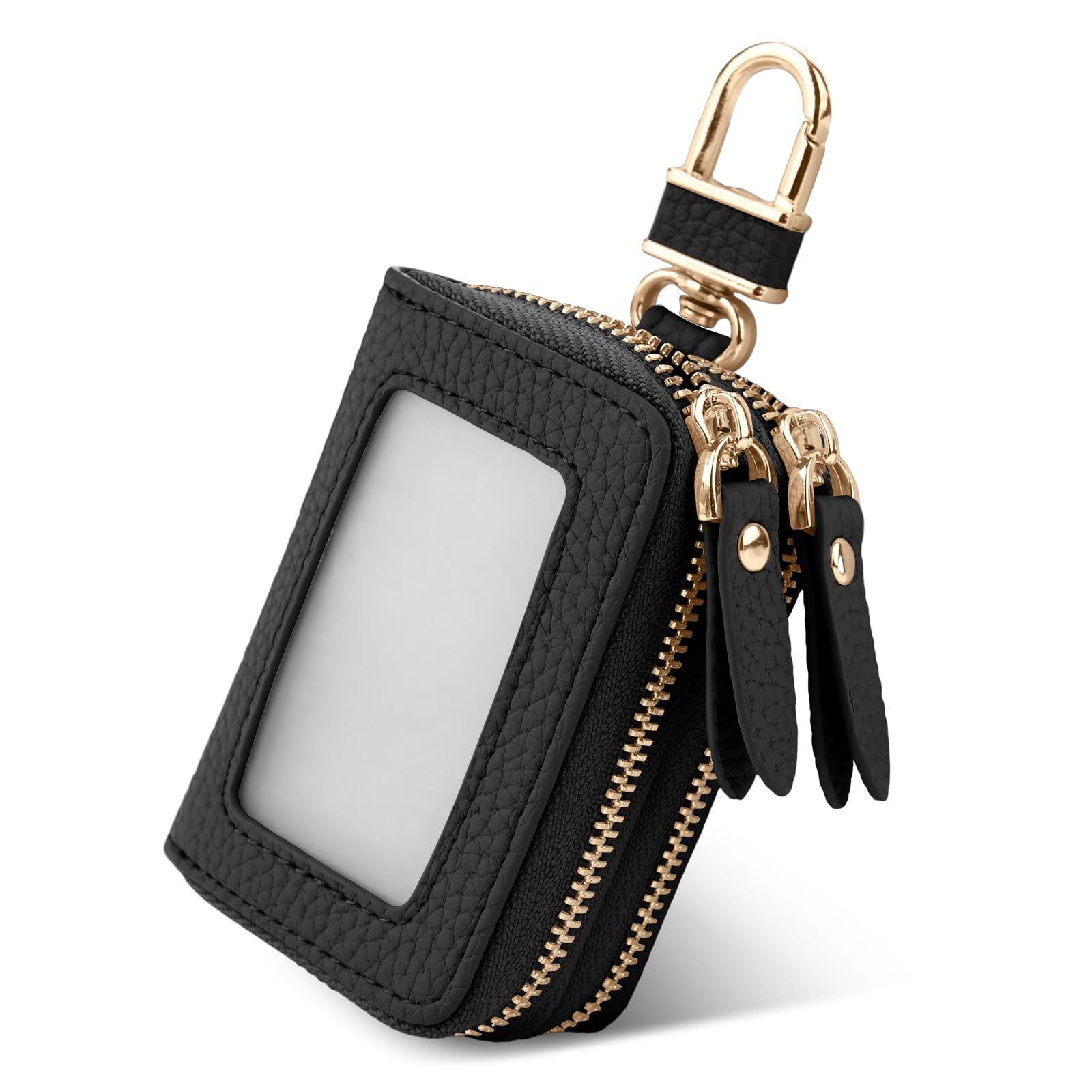 【送料無料】[Chillchi] スマートキーケース 2個収納 レディース メンズ 革 窓付き 車 カバー カラビナ付き クリア窓 ダブル スマートキーケース ファスナー 鍵 ダブルポケット ダブルファスナー