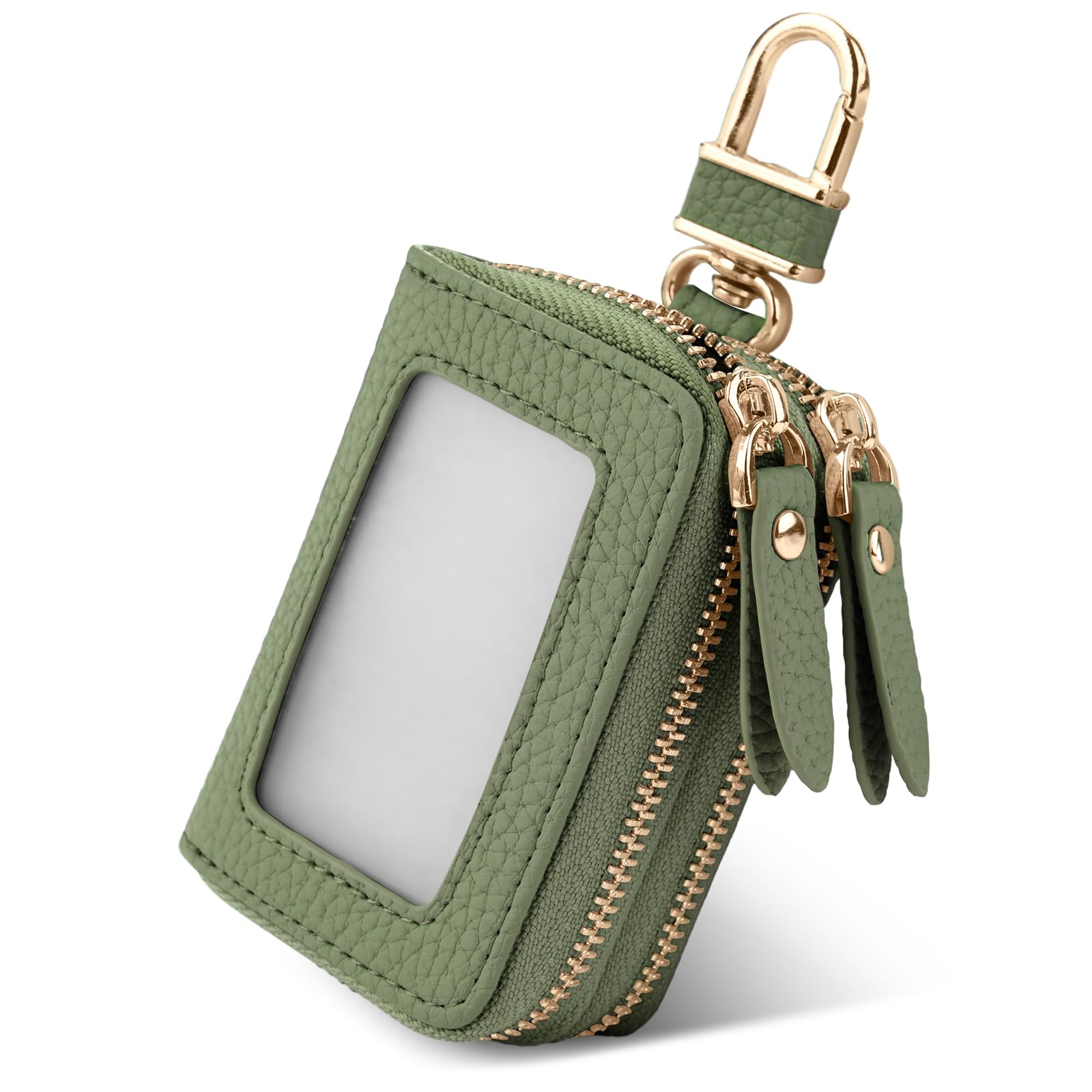 【送料無料】[Chillchi] スマートキーケース 2個収納 レディース メンズ 革 窓付き 車 カバー カラビナ付き クリア窓 ダブル スマートキーケース ファスナー 鍵 ダブルポケット ダブルファスナー