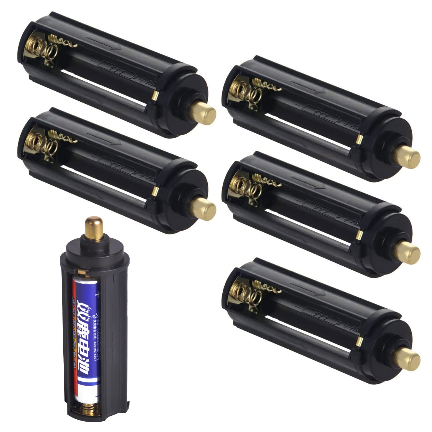 【送料無料】nalaina 電池ボックス 円筒型 5個入 3x 1.5V 単4形*3本(AAA) 4.5V用 電池変換アダプター ..