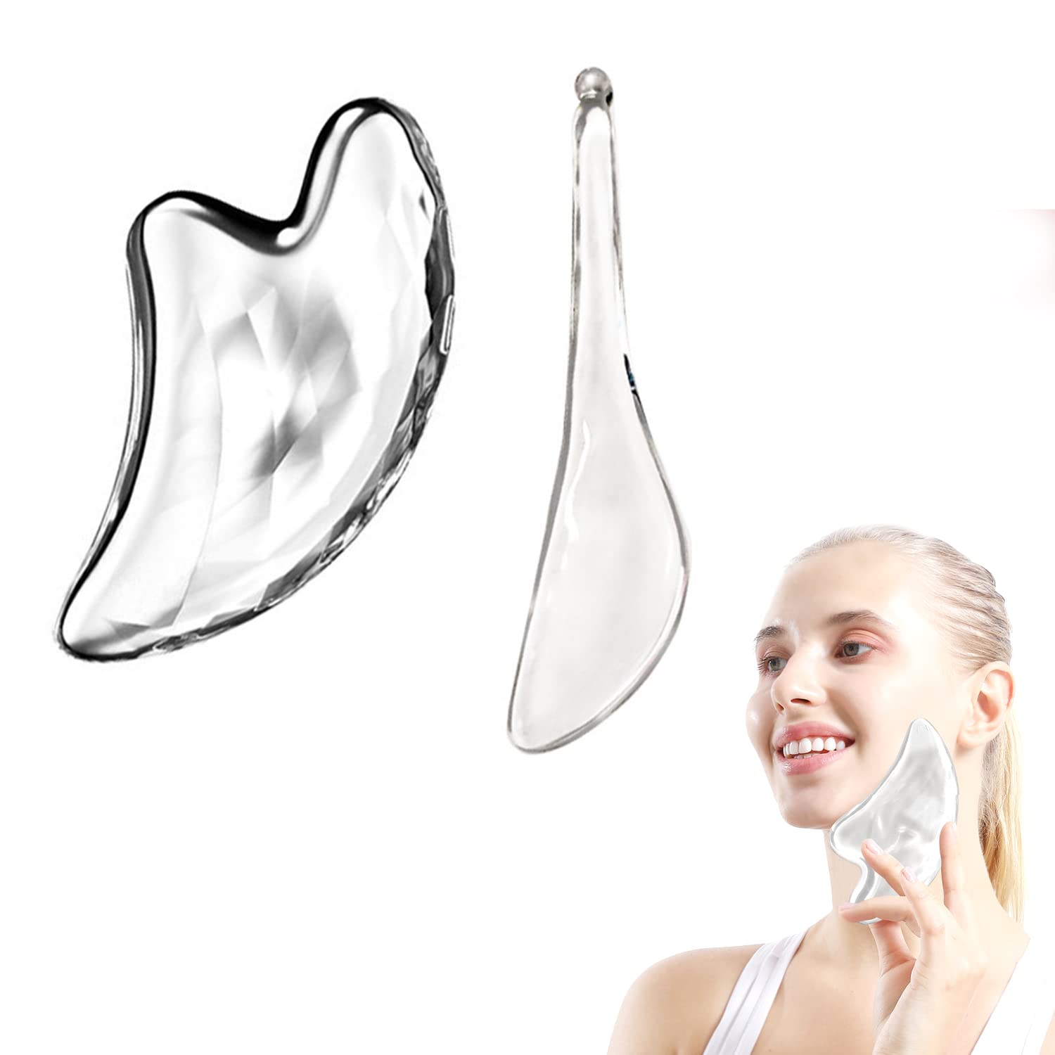 【送料無料】nalaina 美顔かっさプレート【2個セット】フェイスマッサージ 小顔 マッサージ リンパ リフトアップ カッサ 刮 額 頭皮 全身 しわ除去 肌ラブル改善 浮腫改善 経穴刺激 血行促進 美容ケアツール 携帯便利 男女兼用 透明