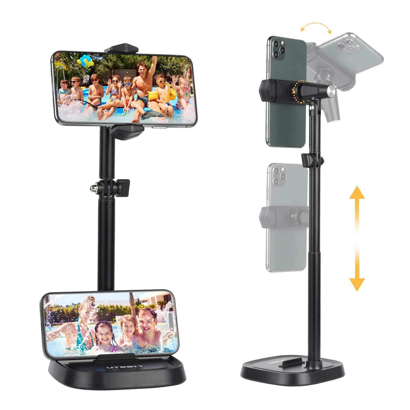 【送料無料】UTEBIT スマホスタンド 卓上 高さ調整 30-45cm 携帯スタンド 自由回転可能 横/縦置き 携帯 タブレット両用 スマホ撮影スタンド スマホホルダー 安定感 スマホ立て スマホ置き 滑り止め 角度調整 俯瞰撮影 カメラスタンド マグネット 片手操作 撮影/動画配信/映画