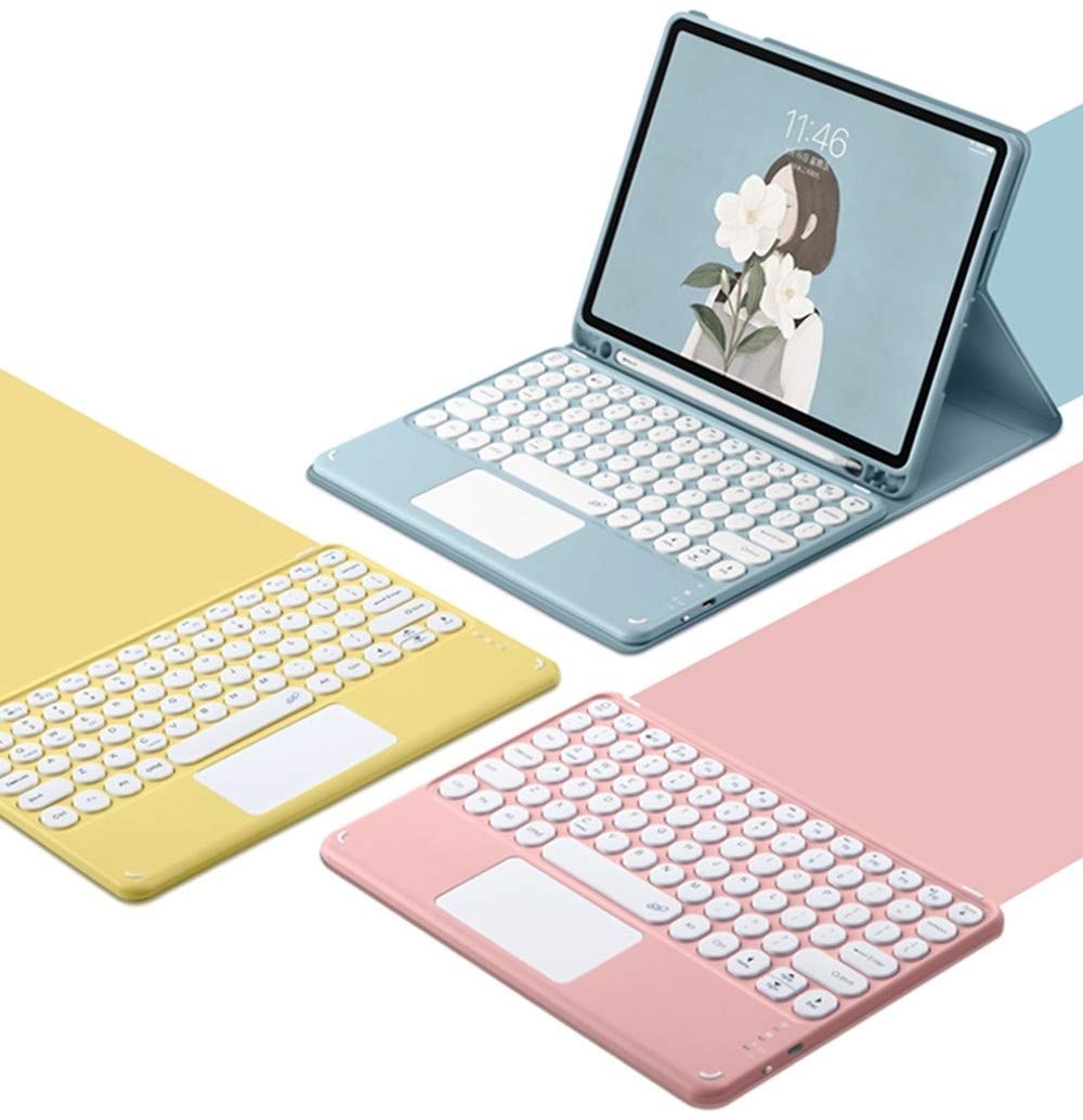 【送料無料】iPad6 iPad5 iPad Air2 9.7インチ キーボード ケース 丸いキー タッチパット搭載 丸型キートップ 可愛い 第6世代 アイパッド iPad 6 iPad 5 エア2 分離式 カラーキーボード カバー ペンホルダー付き トラックパッド キーボード付きケース (iPad6/iPad5/iPadAir2,