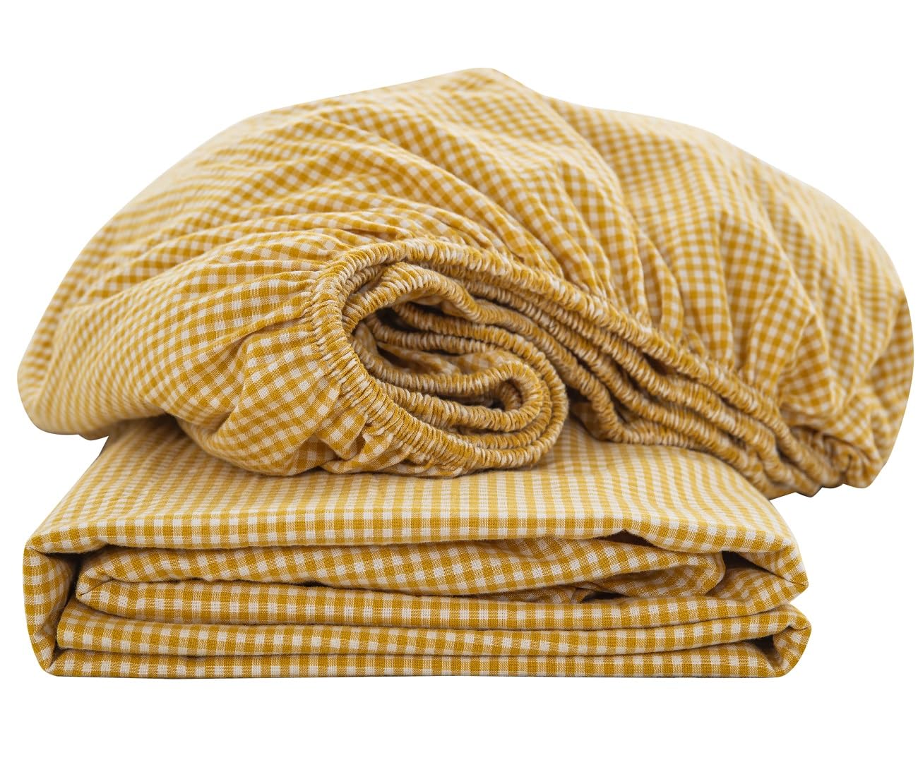 【送料無料】ボックスシーツ ダブル ベッドシーツ オーガニックコットン 洗いざらしの綿100% マチ30cm BOXシーツ 防ダニ ギンガムチェック イエロー