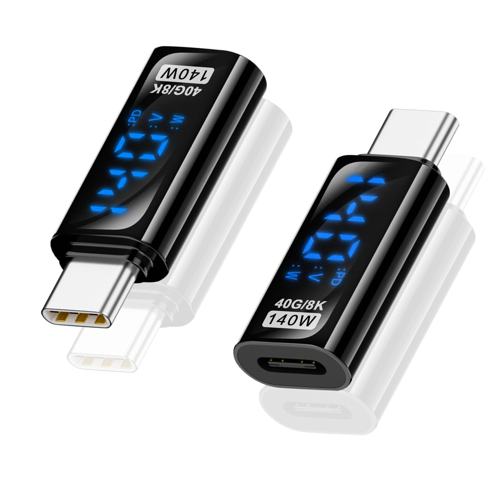 【送料無料】Poyiccot USB C 延長アダプタ40Gbps、USB Type C 延長アダプタ140W、USB-C to USB-C 出力スクリーン表示 変換アダプタ、 LED出力スクリーン表示 USB Type-C 変換アダプタ 急速充電 &高速転送 携帯電話/ラップトップ/Type-C デバイス用（2セット）