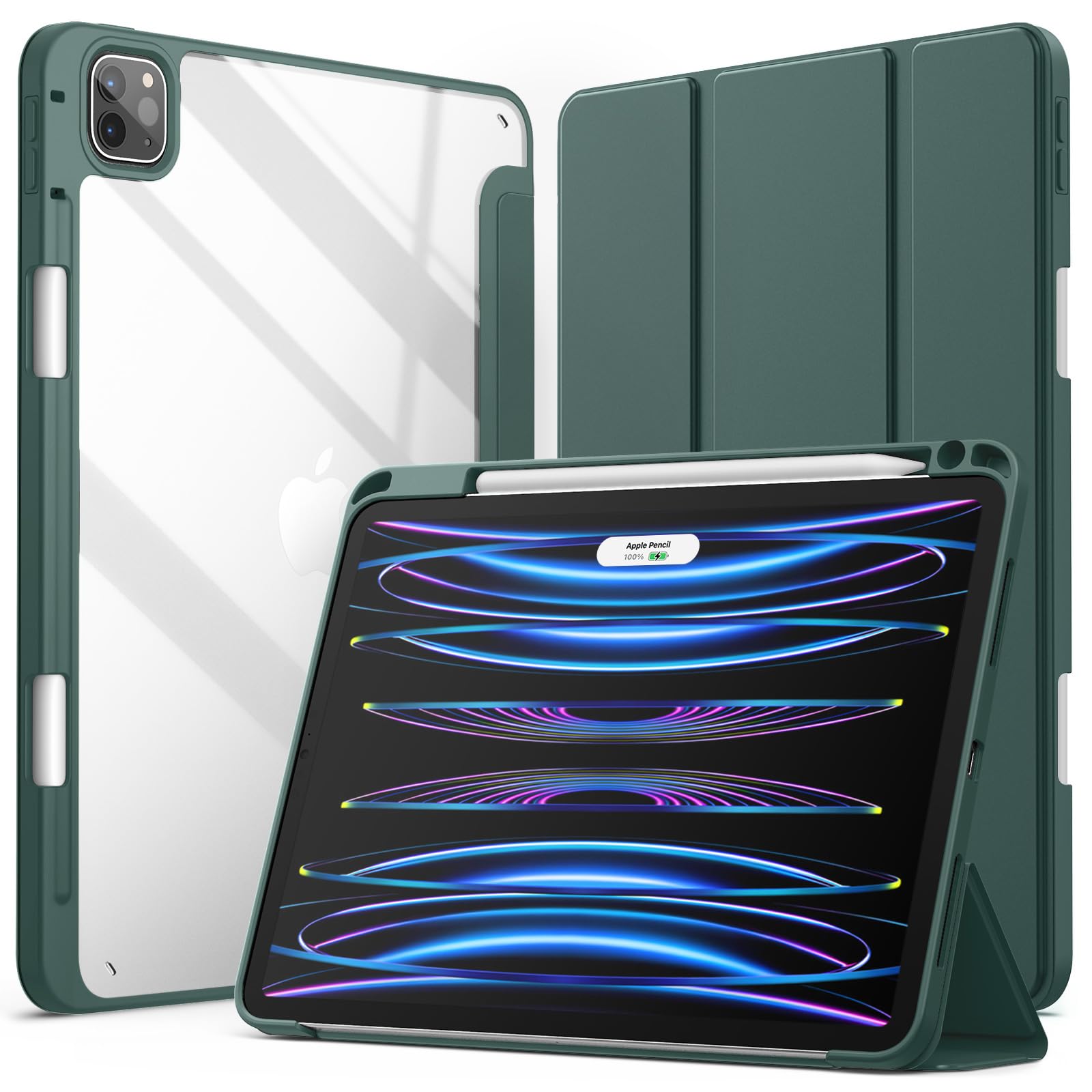 【送料無料】JEDirect iPad Pro 11 インチ ケース (2022/2021/2020/2018モデル) Pencil収納可能透明バックカバー 薄型 スタンド 衝撃吸収 タブレットカバー オートウェイク/スリープ機能 (ミスティブルー)