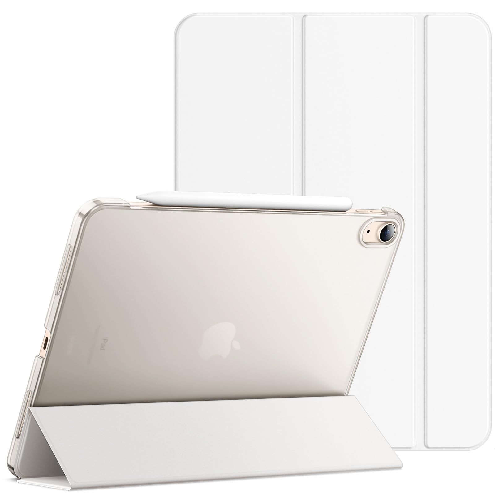 【送料無料】JEDirect iPad Air 11 インチ M2 (2024), iPadAir5/4 ケース（2022/2020モデル、10.9インチ）スリムスタンドハードバック ウェイクアップ/オートスリープ機能付き タブレットカバー (ホワイト)