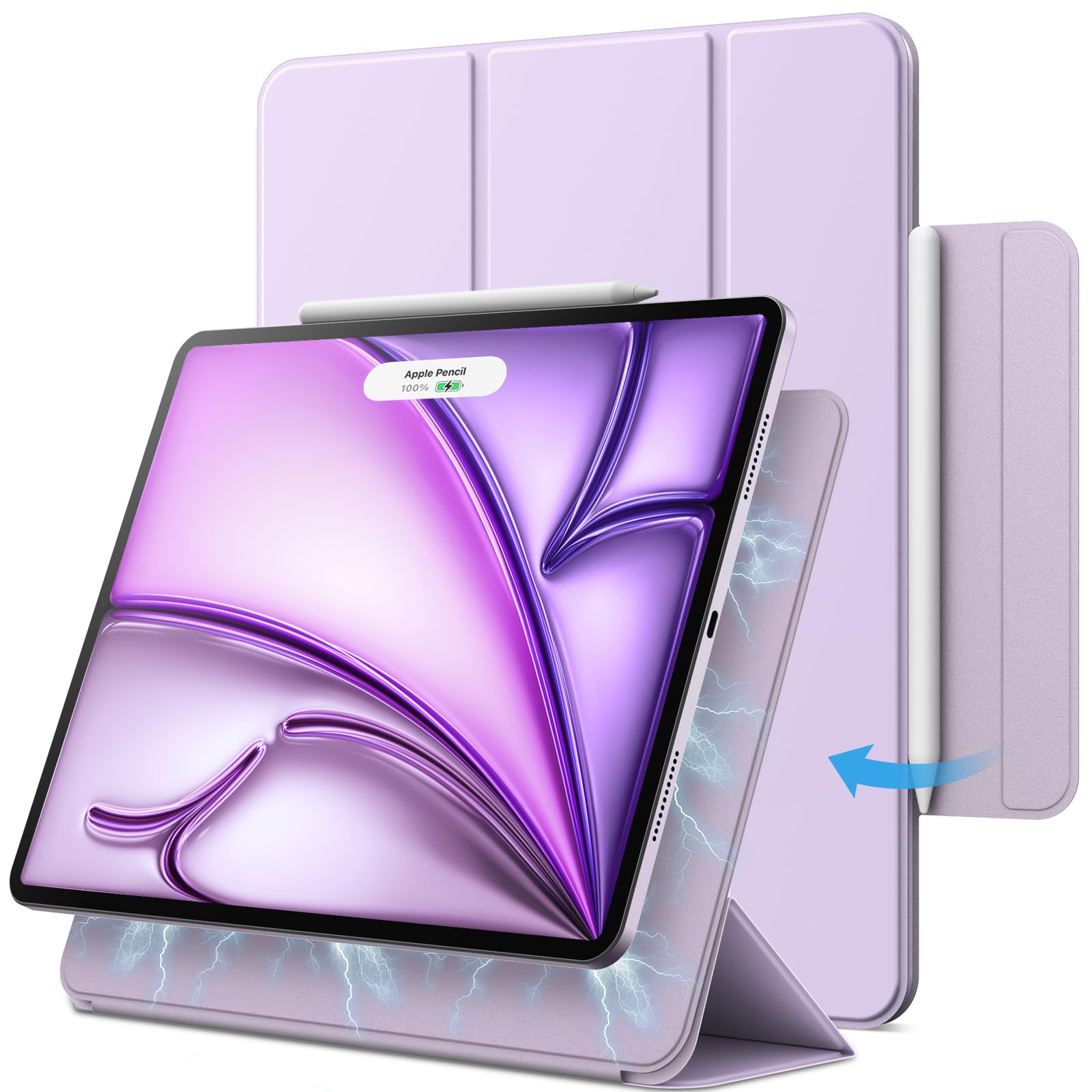 【送料無料】JEDirect iPad Air 11 インチ M2 (2024)、iPad Air 5/4 2022/2020 10.9インチ、iPad Pro 11 (2018) 用マグネットケース 磁気吸着 スリムスマート保護カバー 自動ウェイクアップ/スリープ (ライトパープル)