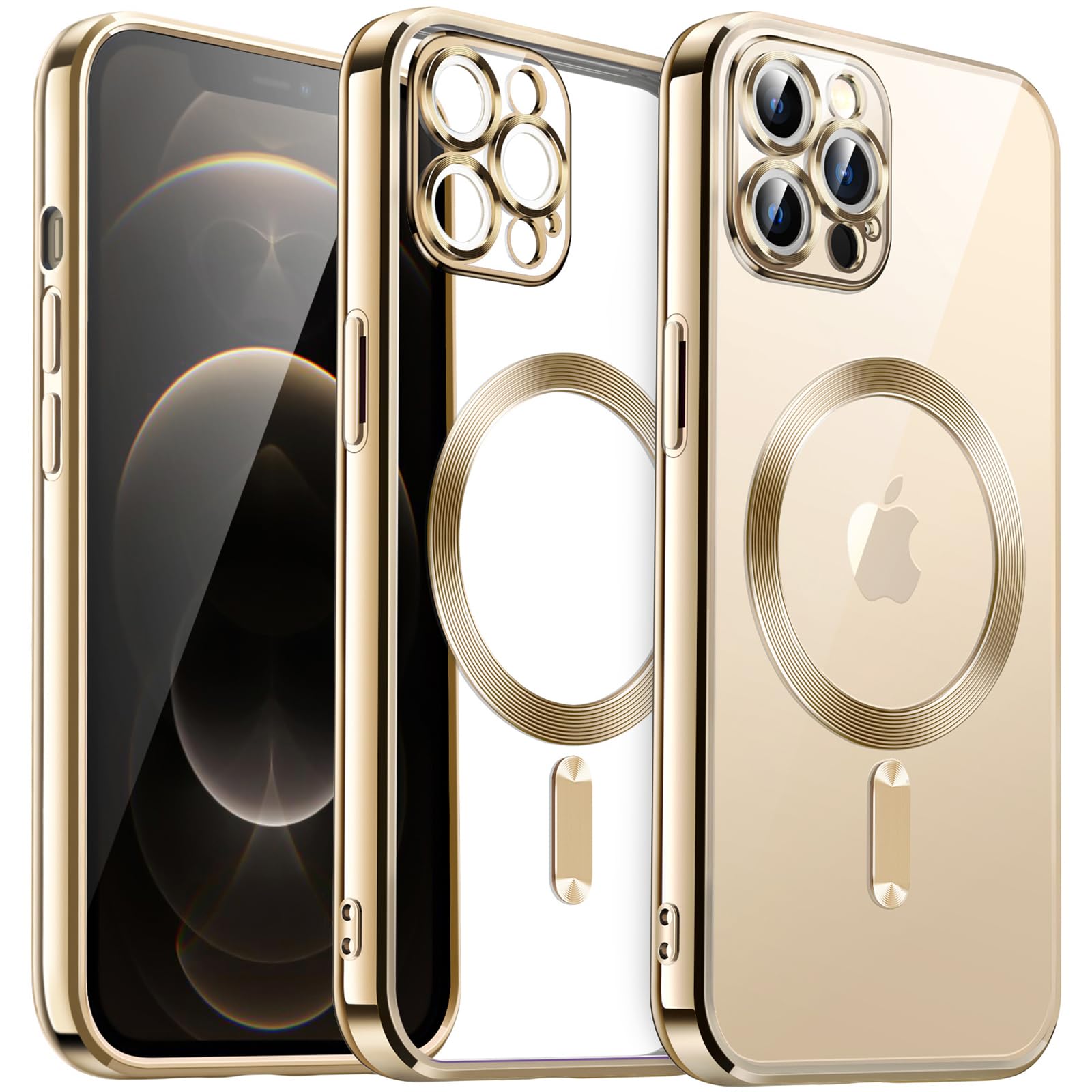 【送料無料】JETech iPhone12ProMax (12 Pro Max 6.7インチ専用) ソフトクリアケース カメラレンズ完全保護 MagSafeワイヤレス充電対応 耐衝撃 電気メッキTPUカバー (ゴールド)