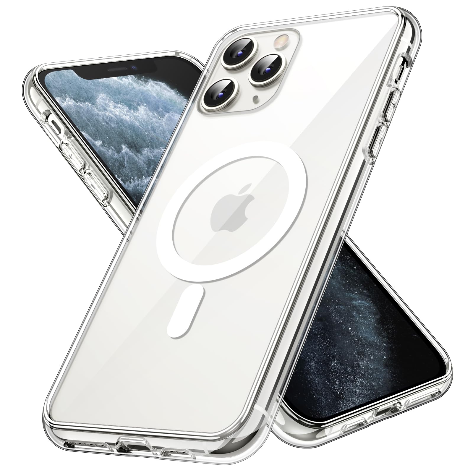 【送料無料】JEDirect iPhone 11 Pro マグネットケース (5.8インチ用) MagSafe ワイヤレス充電対応衝撃吸収バンパーカバー 傷つけ防止透明バック (クリア)