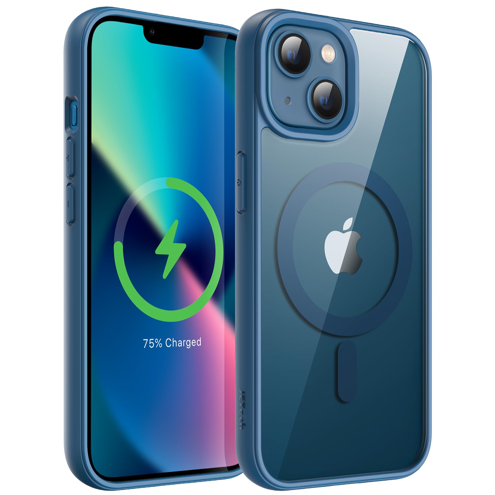 【送料無料】JEDirect iPhone 13 6.1インチ用 マグネット ケース MagSafeに対応 衝撃吸収 バンパーカバー ソリッドカラーマットTPUフレーム 傷つけ防止 クリアバック (ブルー)