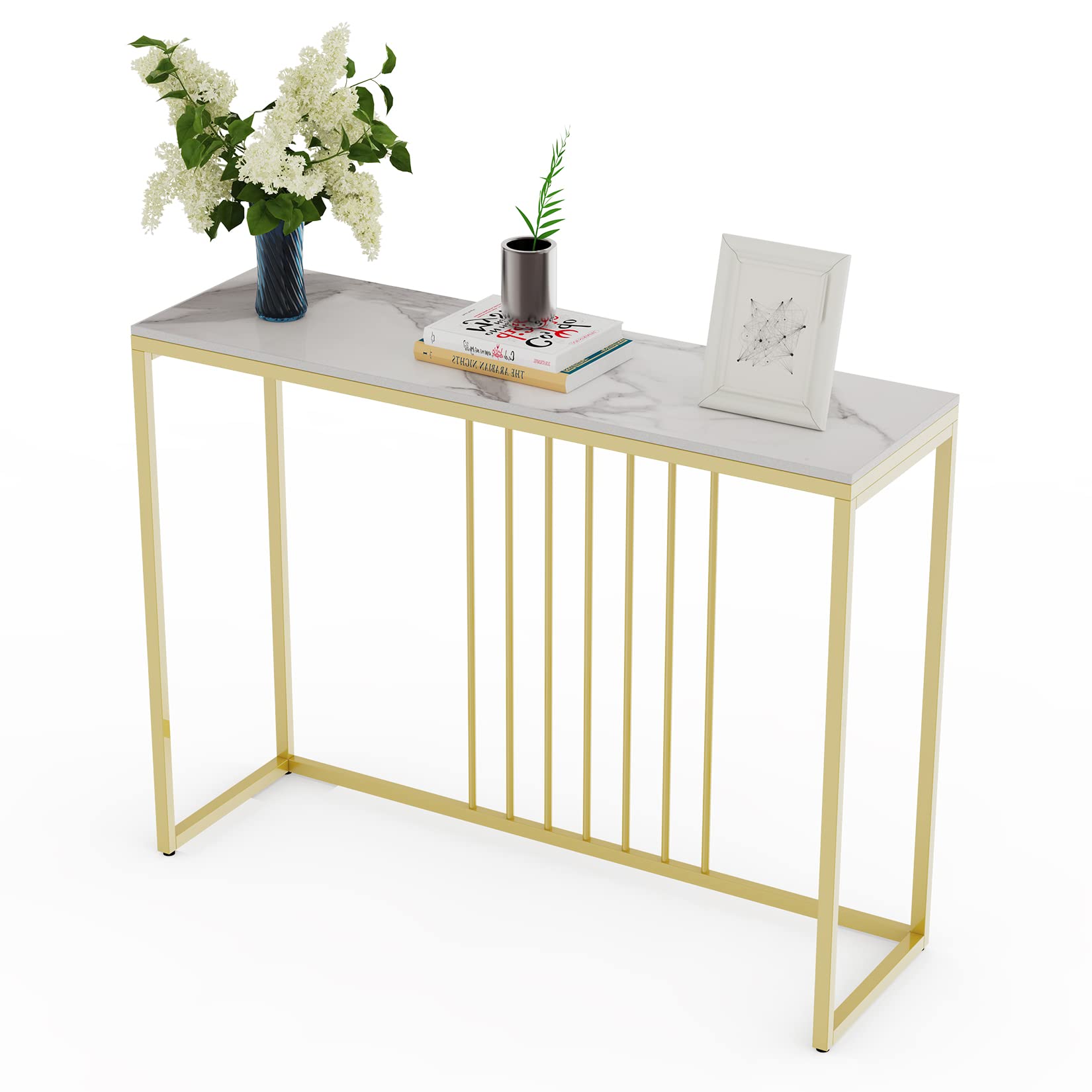 【送料無料】Susire コンソールテーブル 大理石 スリム 玄関テーブル 白 幅100 アンティーク 奥行30 おしゃれ 四角 リビング キッチン 高級ホテルのロビー 飾り台 長方形 ホワイト ゴールド 焼結石
