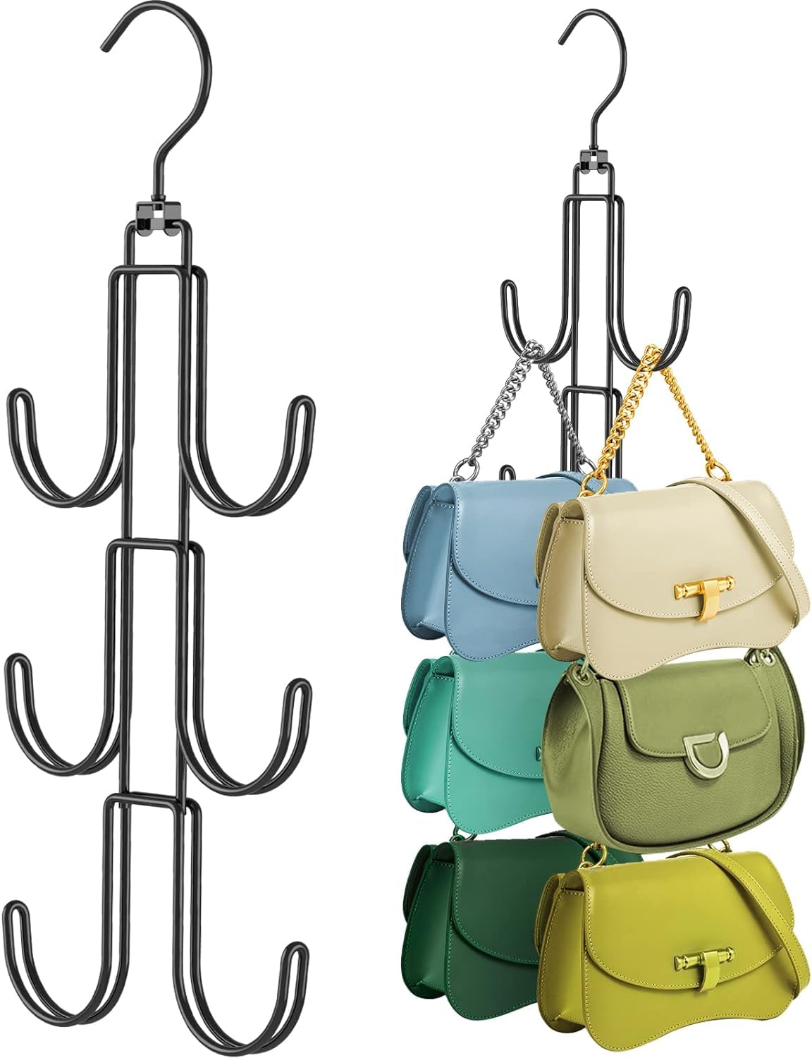 【送料無料】siawadeky バッグ収納ラック 360度回転式 バッグホルダー 2個セット 小物収納 帽子 靴ハンガー 収納省スペースラック 金属 バッグハンガー 吊り下げワードローブ 衣類収納ラック 洋服 ハンガー 衣類掛け 玄関ハンガー