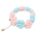 【送料無料】Charmoon 首輪 シュシュ 猫 小型犬 ペット ハーネス 花柄 ソフト ふわふわ ぽんぽん おしゃれ かわいい (S, ブルー+ピンク)