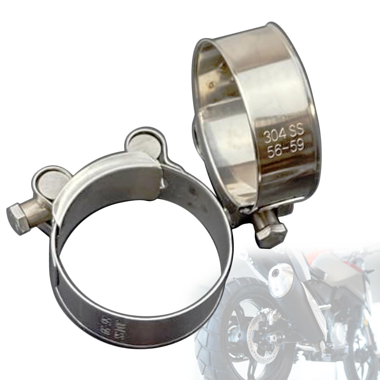 【送料無料】VICHE CATT マフラーバンド ステンレス製 2個セット サイレンサー パイプクランプ ボルト 固定 (56-59mm)