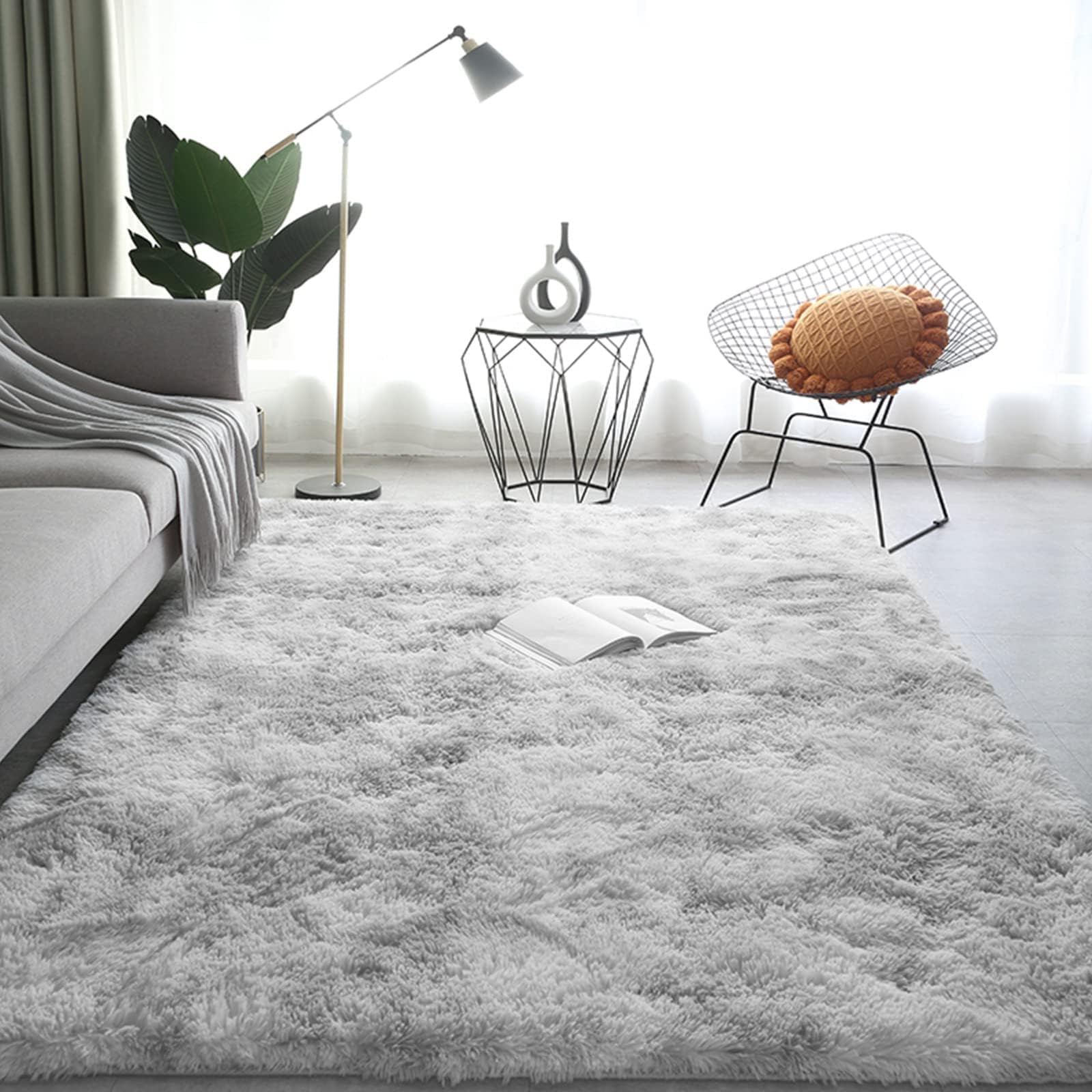【送料無料】ラグマット カーペット 約2畳 おしゃれな北欧風シャギーラグ 全厚約5.5cm 洗えるラグ 極厚毛足約4cm ふわっとした手触り 防音絨毯 厚手じゅうたん 滑り止め付き オールシーズン快適に使用 長方形 ROCYJULIN（ライトグレー 160*200cm ）