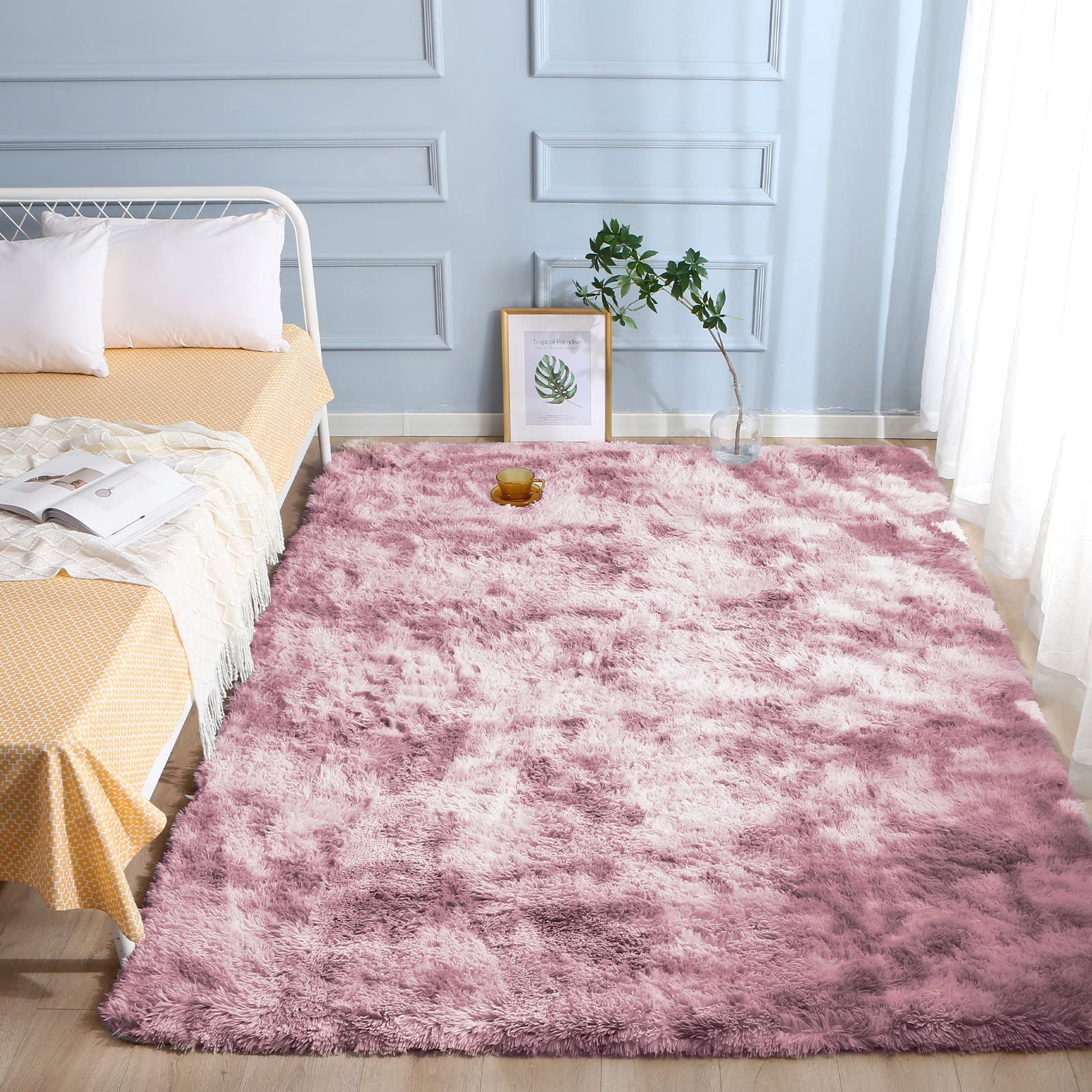 【送料無料】ラグマット カーペット 洗えるラグ 185x185cm 北欧風シャギーラグ ふわっとした手触り 防音絨毯 厚手じゅうたん 滑り止め付き オールシーズン快適に使用 正方形 ROCYJULIN（ピンク 約2畳 ）