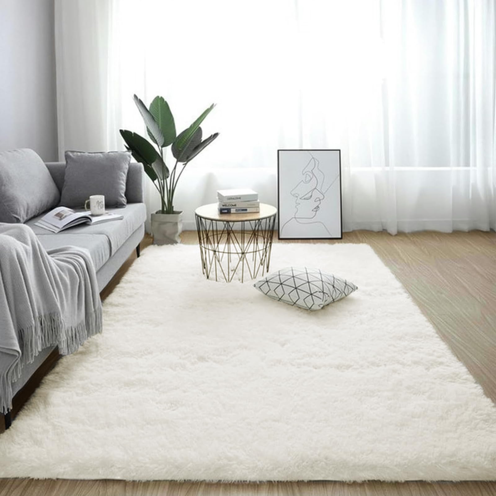 【送料無料】ROCYJULIN カーペット 洗えるラグ 約3畳ラグマット 北欧風シャギーラグ ふわっとした手触り 防音絨毯 厚手じゅうたん ホットカーペット対応 滑り止め付き オールシーズン快適に使用 長方形（アイボリー 200x250cm）