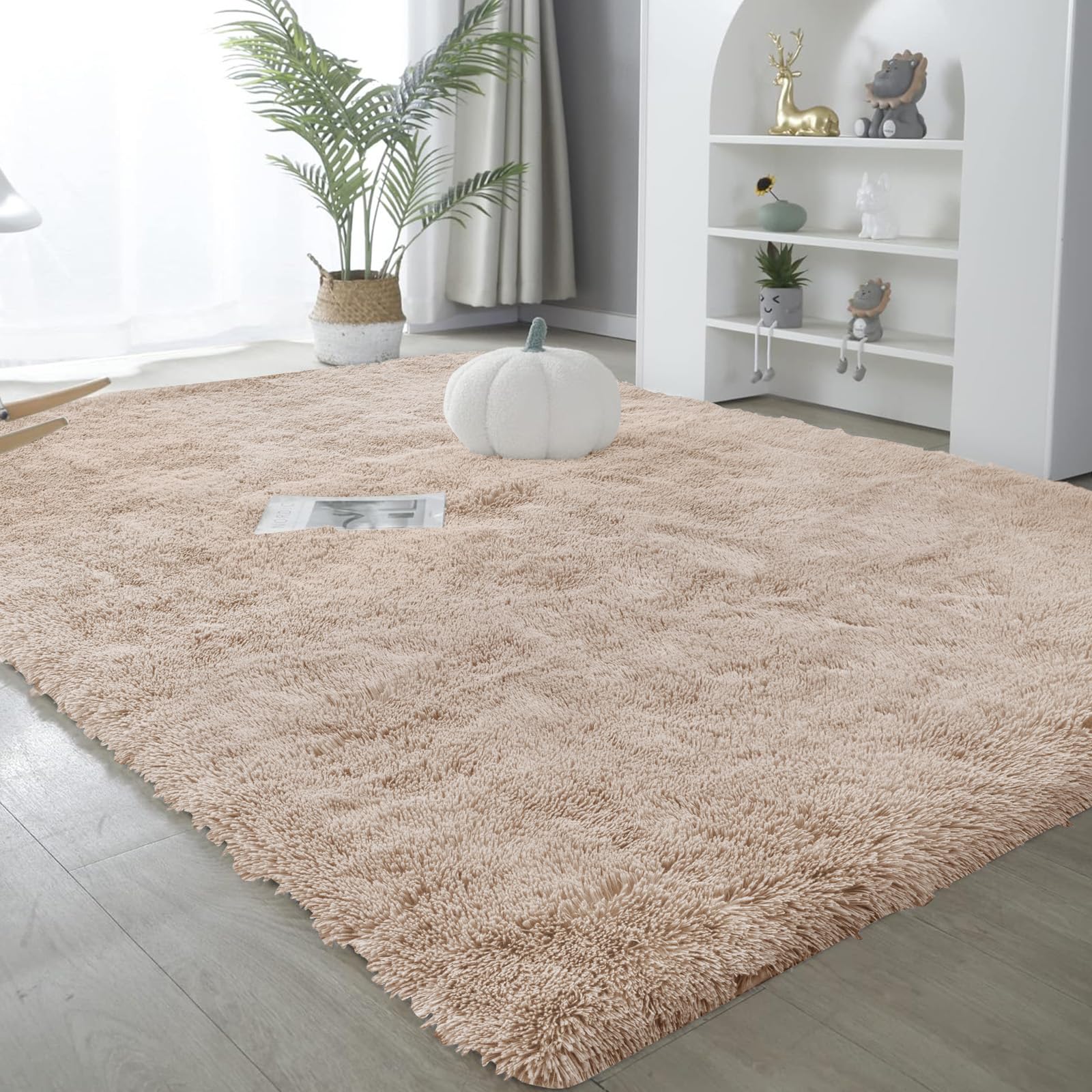 【送料無料】ラグマット カーペット 洗えるラグ 185x185cm 北欧風シャギーラグ ふわっとした手触り 防音絨毯 厚手じゅうたん 滑り止め付き オールシーズン快適に使用 正方形 ROCYJULIN（ライトキャメル 約2畳 ）