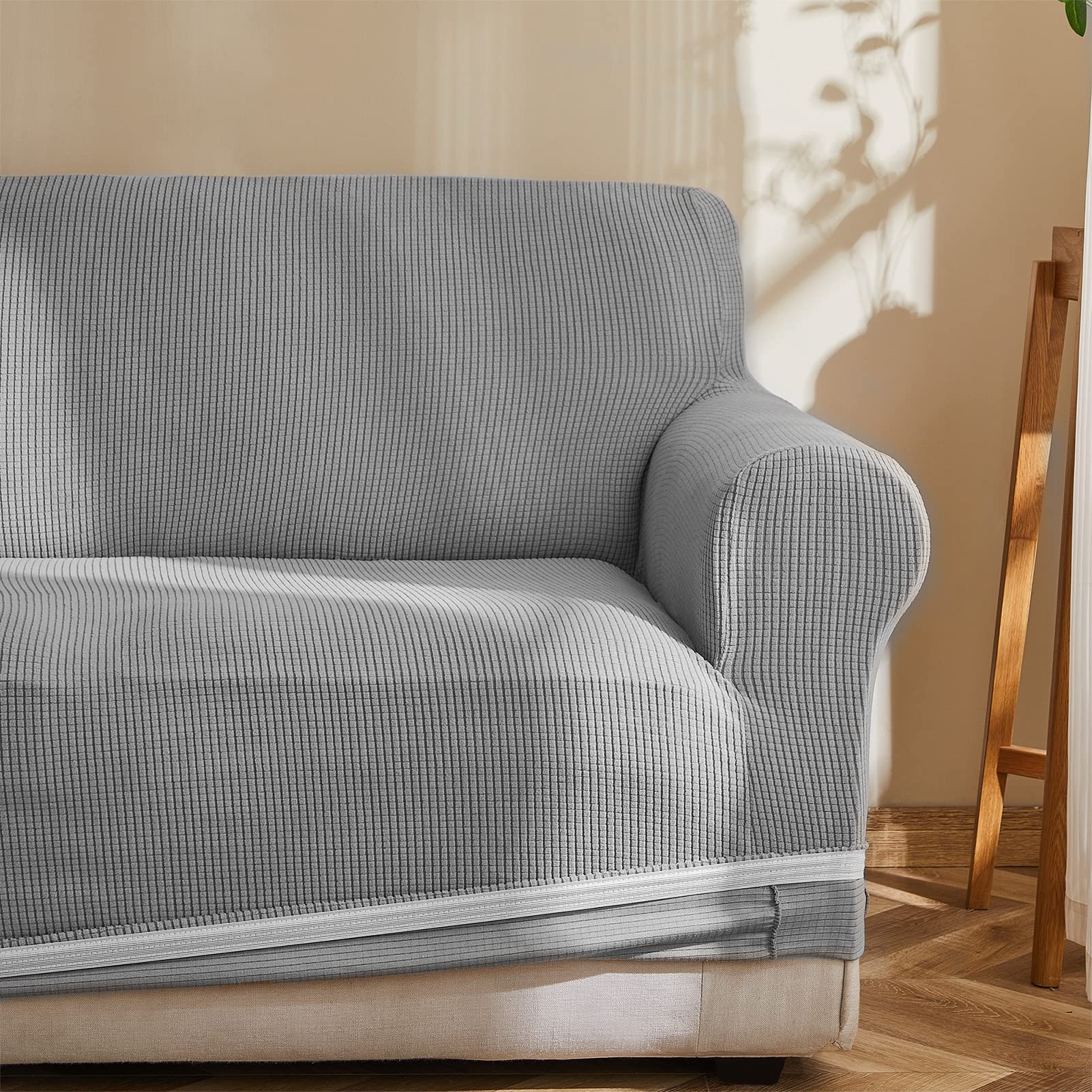 【送料無料】Topfinel ソファーカバー 1人掛け 肘付き 無地 北欧風 ストレッチ フィットタイプ 伸縮素材伸び良く 滑り止め 柔らかい 犬 猫 傷 防止 超便利 四季適用(ライトグレー)