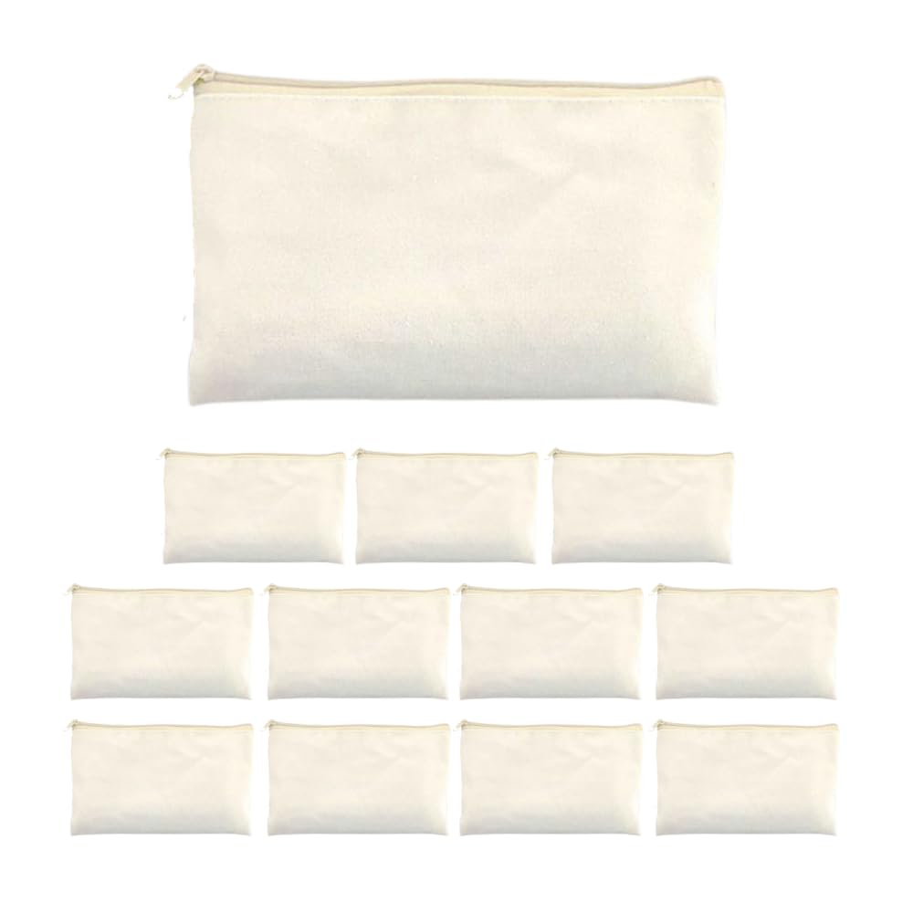 【送料無料】ANAMO ポーチ 無地 キャンバス マルチケース 12個 セット ベージュ (ベージュファスナー S)