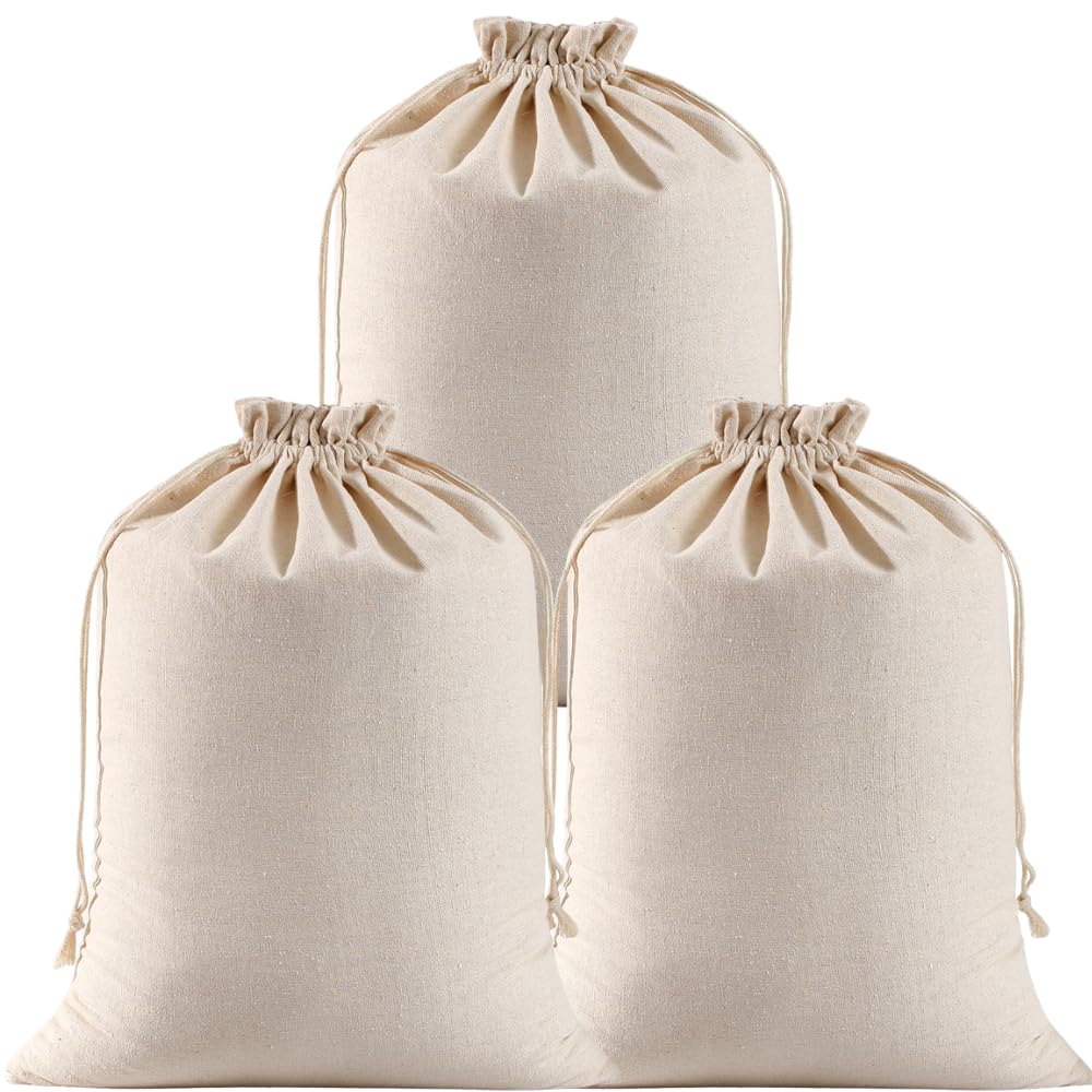 【送料無料】ANAMO 巾着袋 無地 コットン 3枚 (40×30cm)