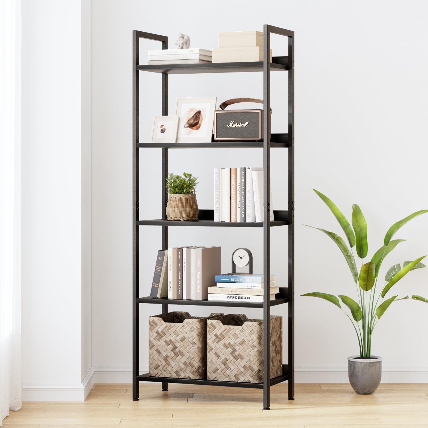 【送料無料】kukeimaru 5段本棚 オフィス収納棚 幅60cm×奥行30cm×高さ153.5cm リビング、寝室、オフィスに適用する 黒