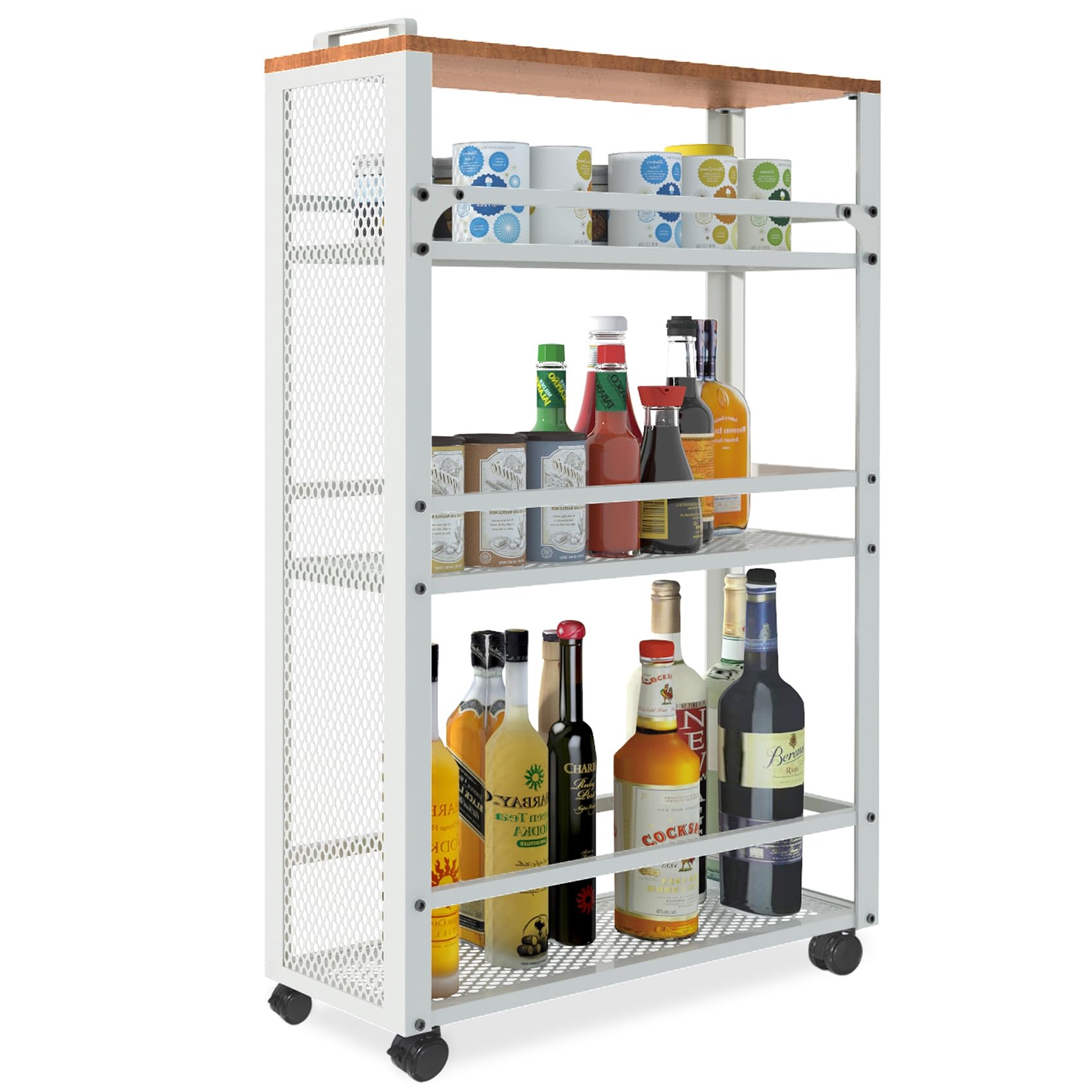 【送料無料】fusehome キッチンワゴン キッチンラック 調味料ラック キャスター付 スリム 隙間収納 収納 3段 棚 台所 幅54×奥行18.5×高さ81cm 収納ラック 収納カート サイドワゴン スチールラック バスケットラック ホワイト (ホワイト)