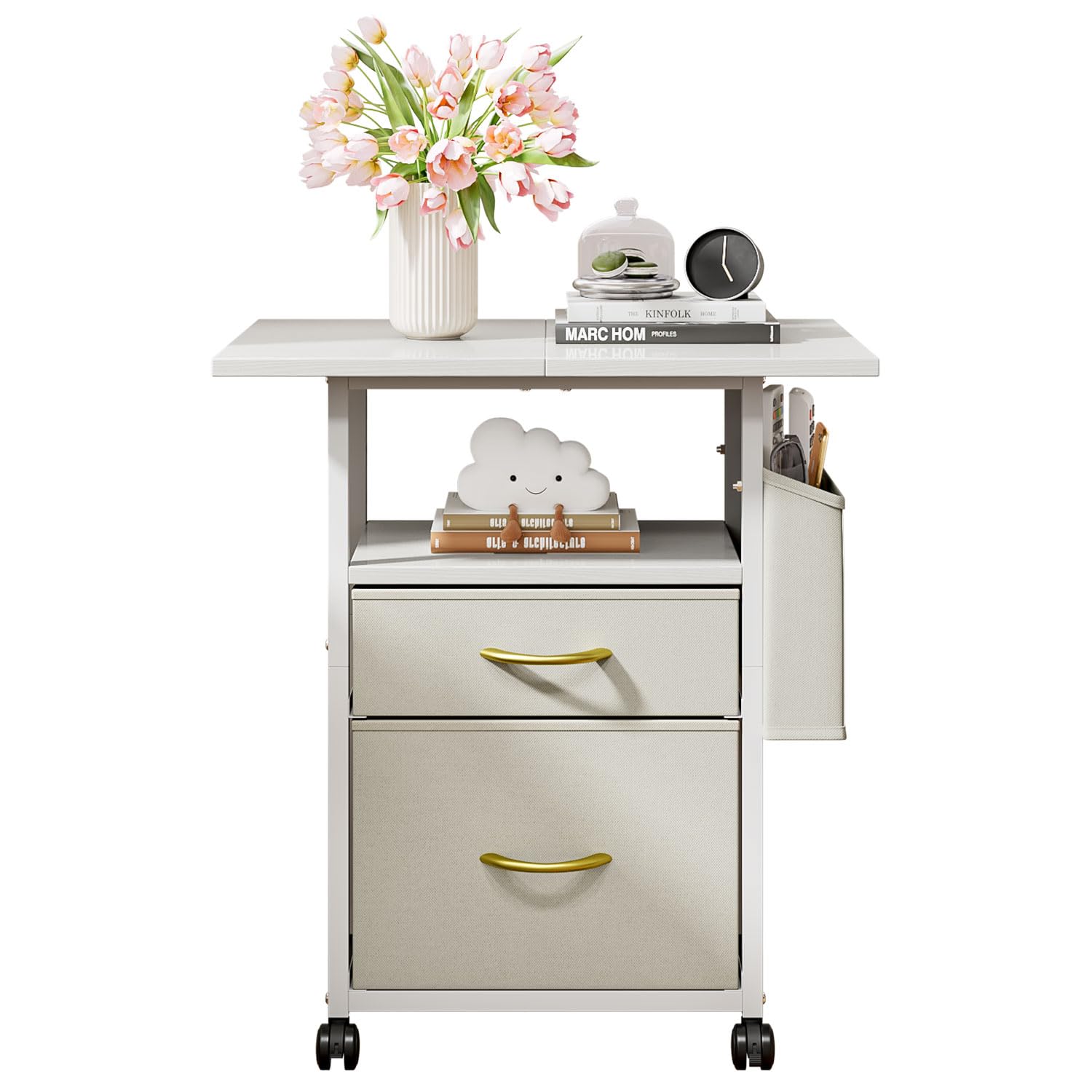【送料無料】Huaniun サイドテーブル キャスター付き キャスター付き デスクサイドワゴン 引き出し付き..