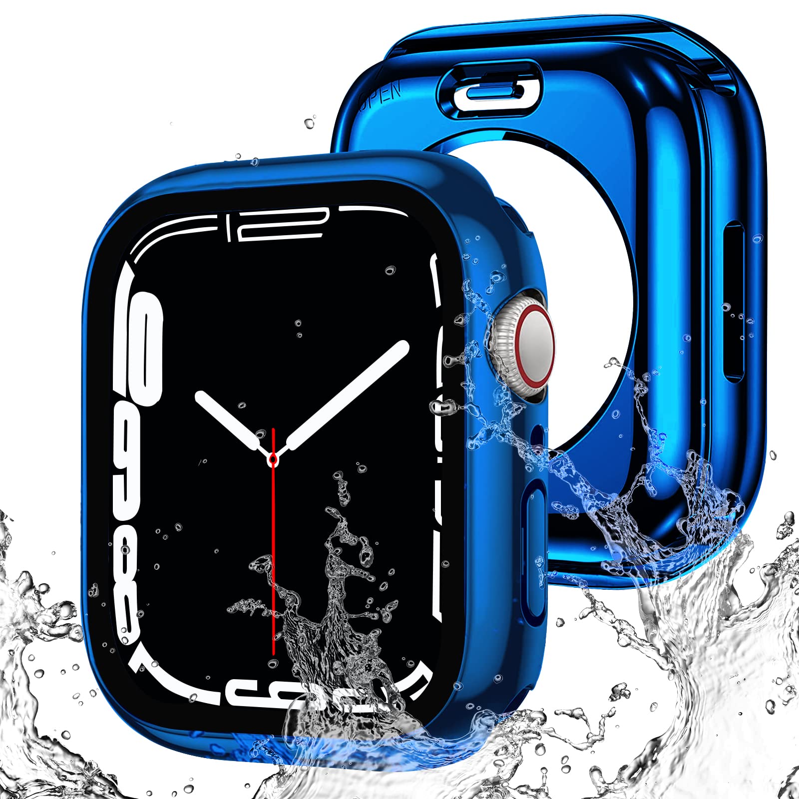 【送料無料】【2023強化版】AMAPC for Apple Watch ケース 360度全面防水 バンド 水泳・スポーツ専用 ガラスフィルム 一体型 apple watch 用 カバー 360フルボディ防水 アップルウォッチ ケース Apple Watch Series 9/8/7 45mm対応 光沢のブルー
