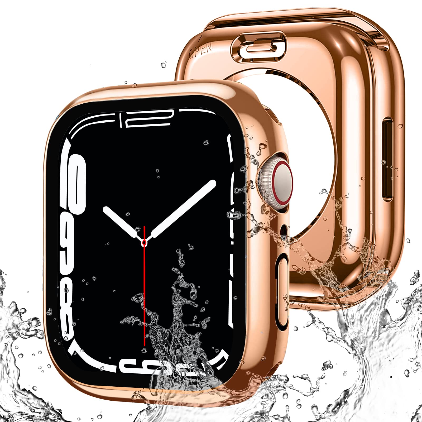 【送料無料】【2024強化版】ELYBYYLE for Apple Watch ケース 45mm 41mm 防水ケース 360度全面防水 バンド 水泳・スポーツ専用 ガラスフィルム 一体型 apple watch 用 カバー 360フルボディ防水 アップルウォッチ ケース Apple Watch 9/8/7 41mm対応 光沢のローズゴールド