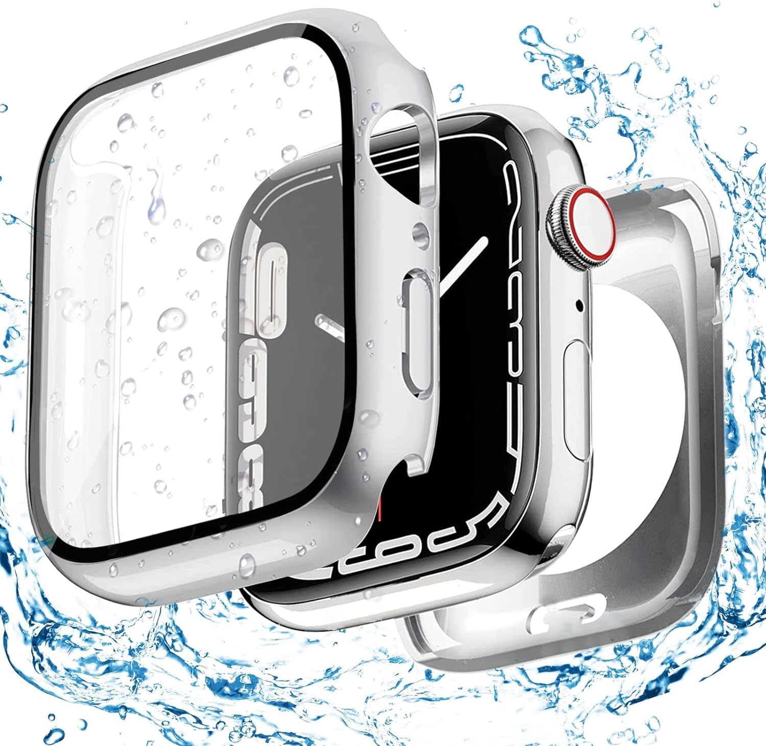 【送料無料】[ELYBYYLE] 【2024強化版】 for Apple Watch ケース 45mm 41mm 防水ケース 360度全面防水 バンド 水泳・スポーツ専用 ガラスフィルム 一体型 apple watch 用 カバー 360フルボディ防水 アップルウォッチ ケース Apple Watch 9/8/7 45mm対応 シルバー