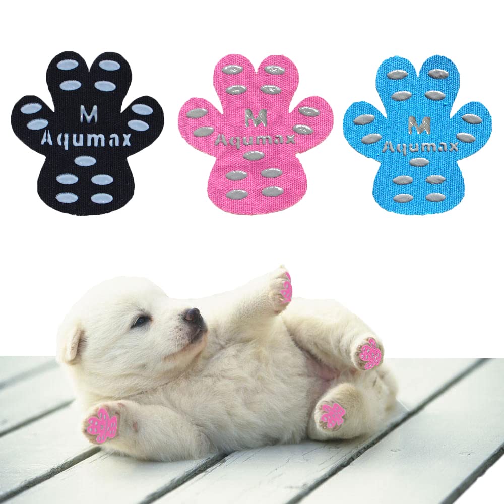 【送料無料】Aqumax 48枚犬 滑り止め パッド 犬 足 パッド くつ ペット 靴下粘着力が強 滑り止め 肉球 保護 傷防止 すべり 止め フット 犬 用 パッド-硬い木の床から滑り落ちるのを防ぐトラクショ (M, 3色12セット)