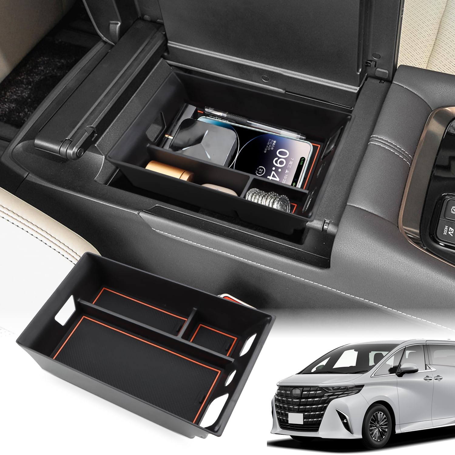 【送料無料】Marchfa トヨタ アルファード＆ヴェルファイア 40系（4 代目 2023年6月〜）専用 コンソールボック コンソールトレイ インナートレイ センターコンソール アクセサリー 小物入れ ABS素材 ガタガタ音なし 内装パーツ カスタムパーツ（オレンジ）