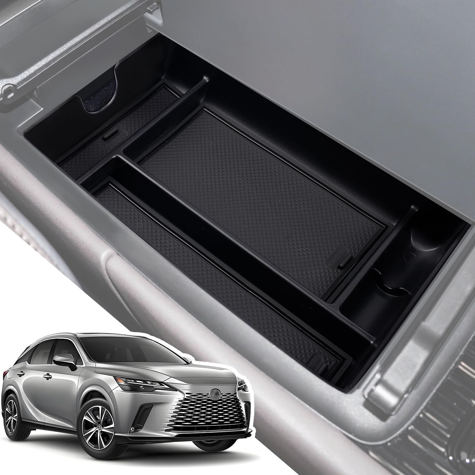 【送料無料】LANGBEAN 改良型トレイ レクサス RX 5代目 RX500h RX450h+ RX350h (2022.11〜現行) 専用 コンソールトレイ コンソールボックス 収納ボックス 内装パーツ カスタムパーツ レクサスRX アクセサリー 小物入れ ガタガタ音なし ラバーマット付き 滑り止め （ブラック