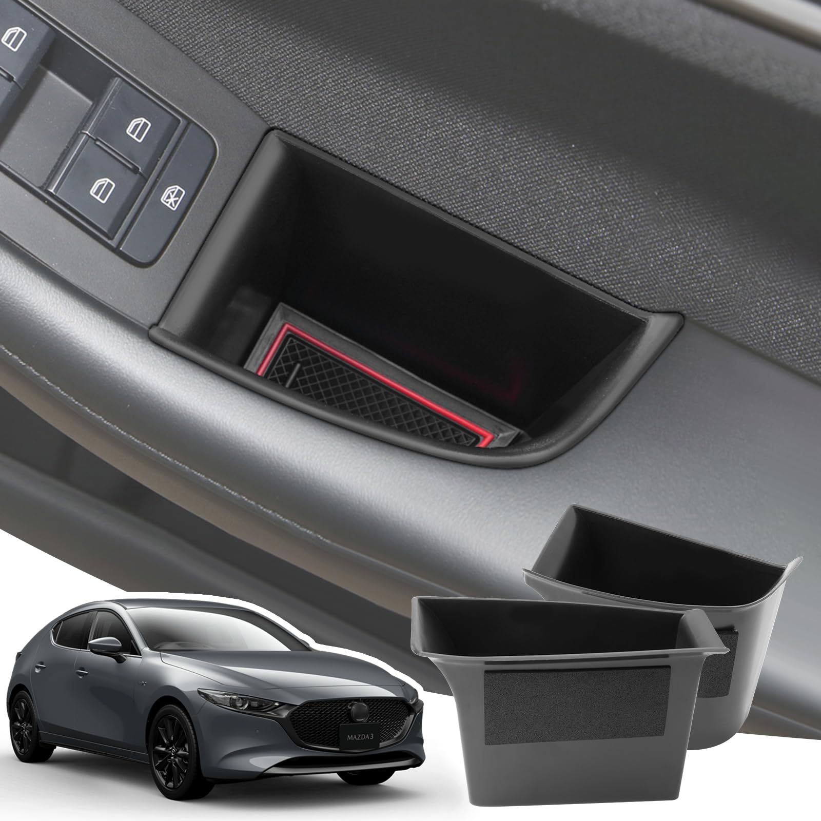 【送料無料】LANGBEAN マツダ3 ファストバック/セダン マツダ CX-30 DM系専用 前席 ドアハンドルポケット 運転席 助手席 ドアポケット 収納ボックス コンソールボックス 内装パーツ カスタムパーツ マツダアクセサリー 小物入れ 滑り止め ラバーマット付き 2Pセット