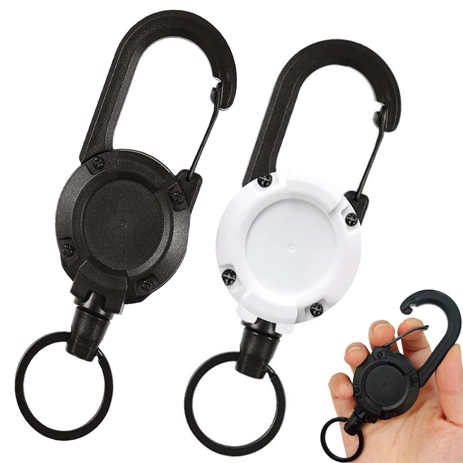 【送料無料】[SensaBliss] リールキーホルダー 強力 カラビナ ピンオンリール キーリール 金属ワイヤーキーホルダー 最長60cm 伸びる リールストラップ 丈夫 伸縮自在 紛失防止 おしゃれ 釣り 登山用 2個セット