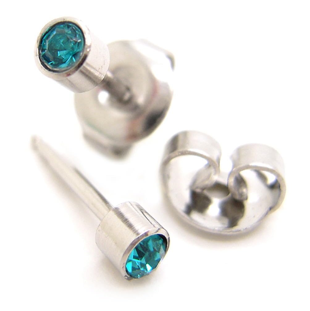 【送料無料】ファーストピアス 1セット(両耳用)滅菌パック アレルギーフリー サージカルステンレス メール便 ペア売り/ブルーグリーン (pr001-5)