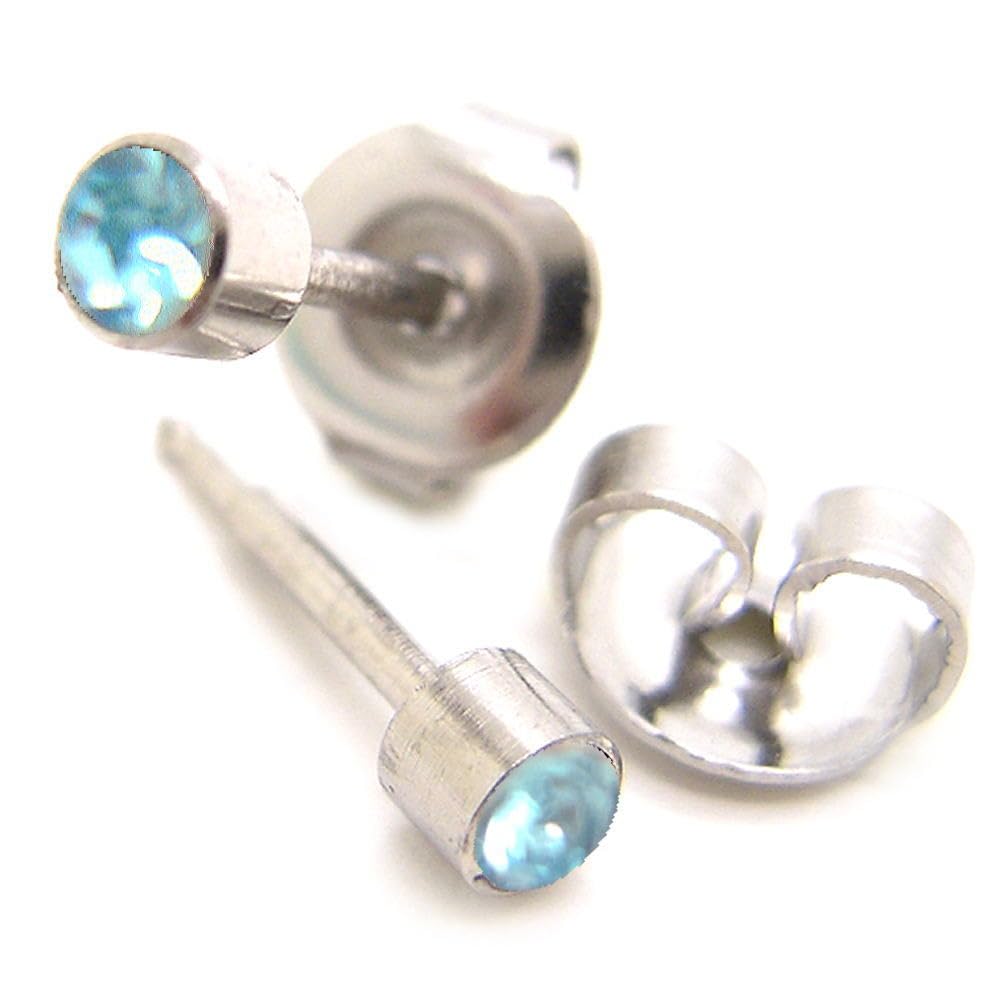 【送料無料】ファーストピアス 1セット(両耳用)滅菌パック アレルギーフリー サージカルステンレス メール便 ペア売り/ライトブルー (pr001-8)