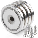 【送料無料】MAGXCENE 直径36mm 超強力ネオジム磁石 強力マグネット 耐荷重35kg 丸型磁石 穴・ネジ付き キッチン 浴室 倉庫 オフィス 室外 壁掛け 4個入