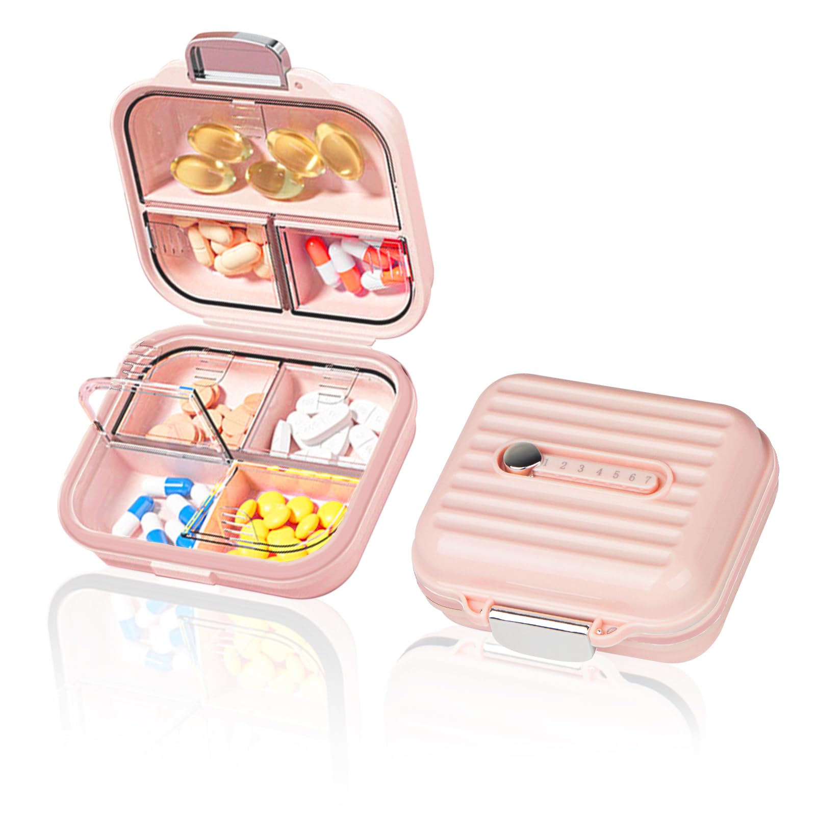 【送料無料】YOKELLMUX ピルケース 1週間 薬ケース サプリメントケース 薬入れ - 錠剤 お薬 ケース 携帯用 可愛い 小型 ガム おしゃれ 持ち運び 7分割タイプ 収納 飲み忘れ防止 防湿 密閉 遮光 抗菌 軽量 トラベル（ ピンク）
