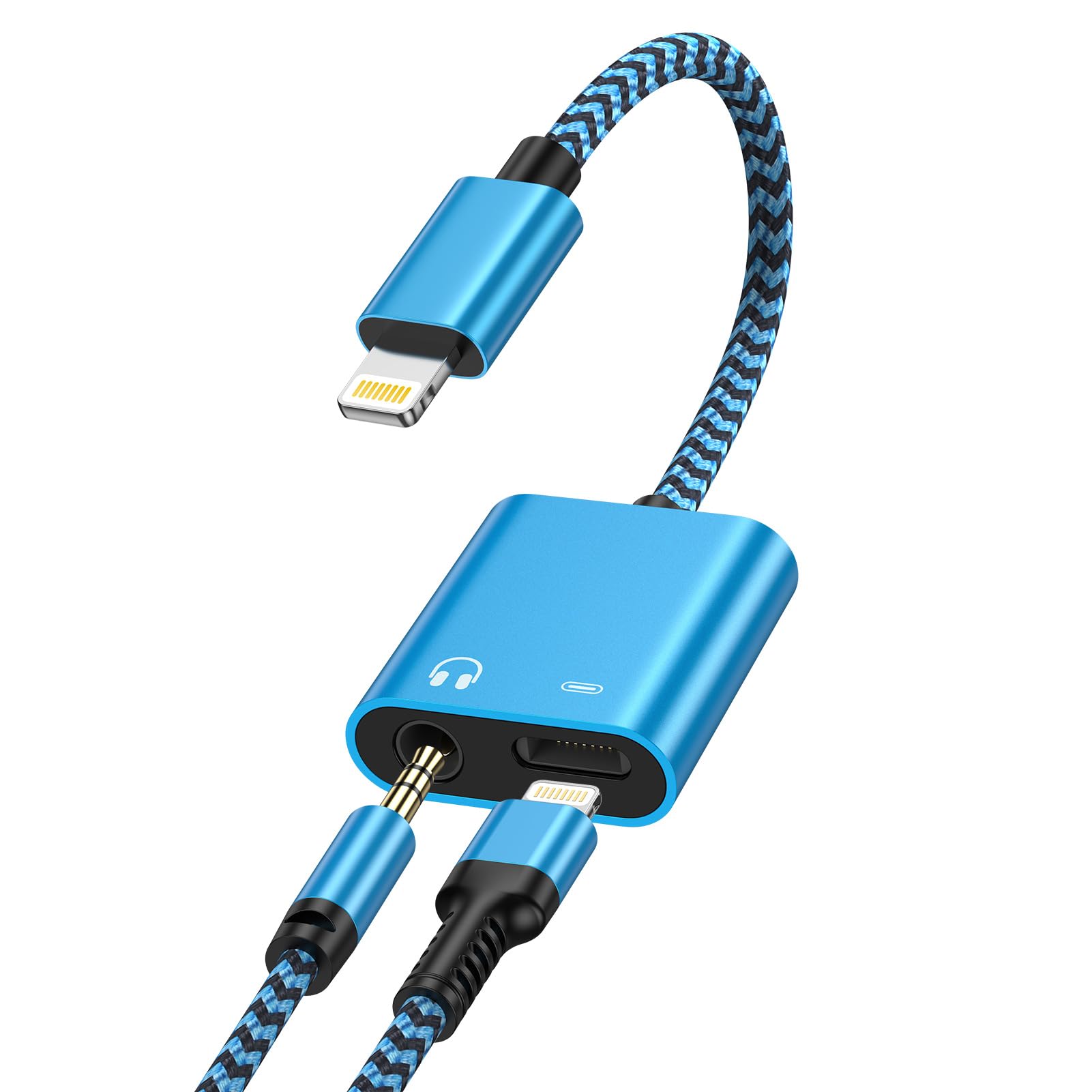 【送料無料】Haoano 2in1 iPhone イヤホン変換アダプタ 2イン1 音楽+充電 Hi-Fi音質 イヤホンジャック Lightning 3.5mm 変換ケーブル ライトニング イヤホン変換アダプター 急速充電/音楽再生 高耐久ナイロン iPhone 14/13/12/11/SE/XS/iPad/iPod Touch5/6/7 青