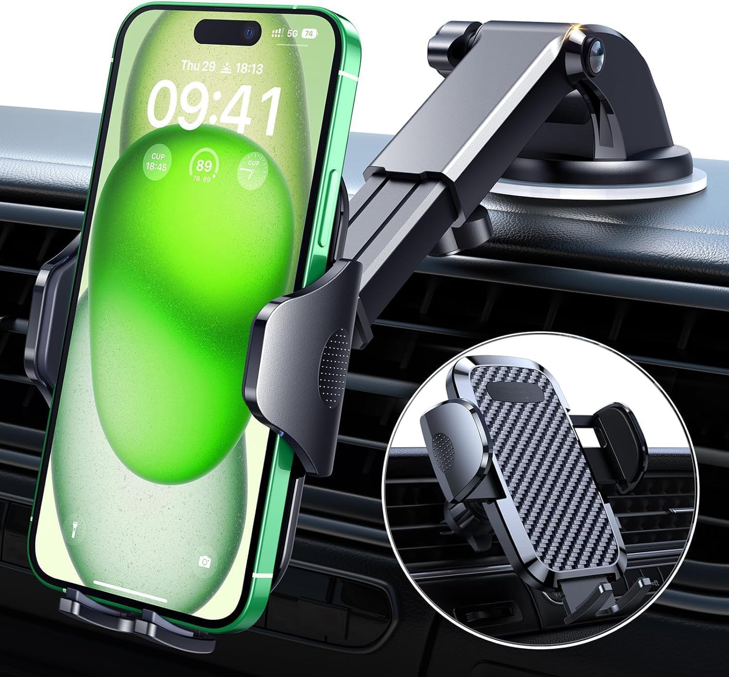 【送料無料】車載ホルダー 車 スマホスタンド 2in1 Pewesv スマホホルダー 車 粘着ゲル強力吸盤＆エアコンクリップ 車載スマホホルダー 携帯ホルダー 伸縮アーム 360度回転 片手操作 取付簡単 携帯スタンド 4-7インチ機種対応 日本語説明書付