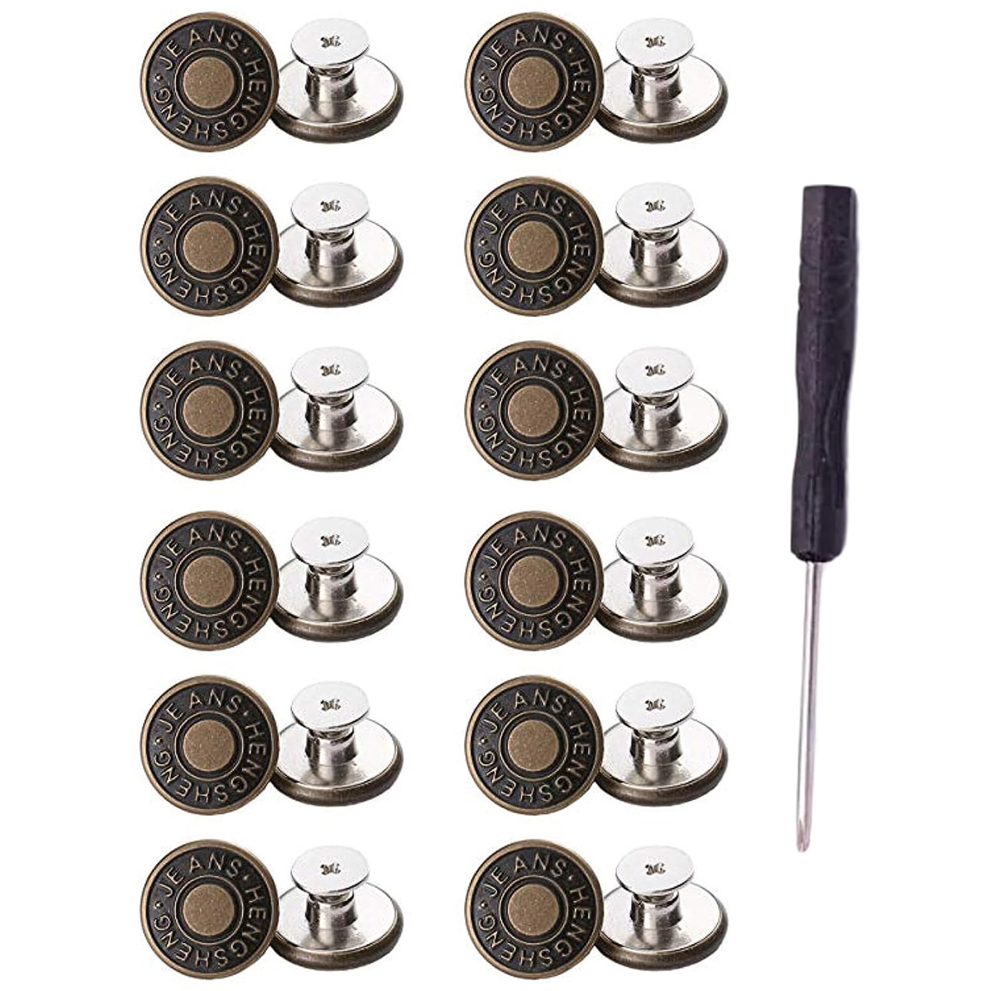 【送料無料】DEVENTORZ ボタン ジーンズボタン 12個セット 交換 リメイク用 簡単取り付け 手作り サイズ調節可能 ジーンズにぴったりのボタンピン 専用ドライバー付き (銅色)